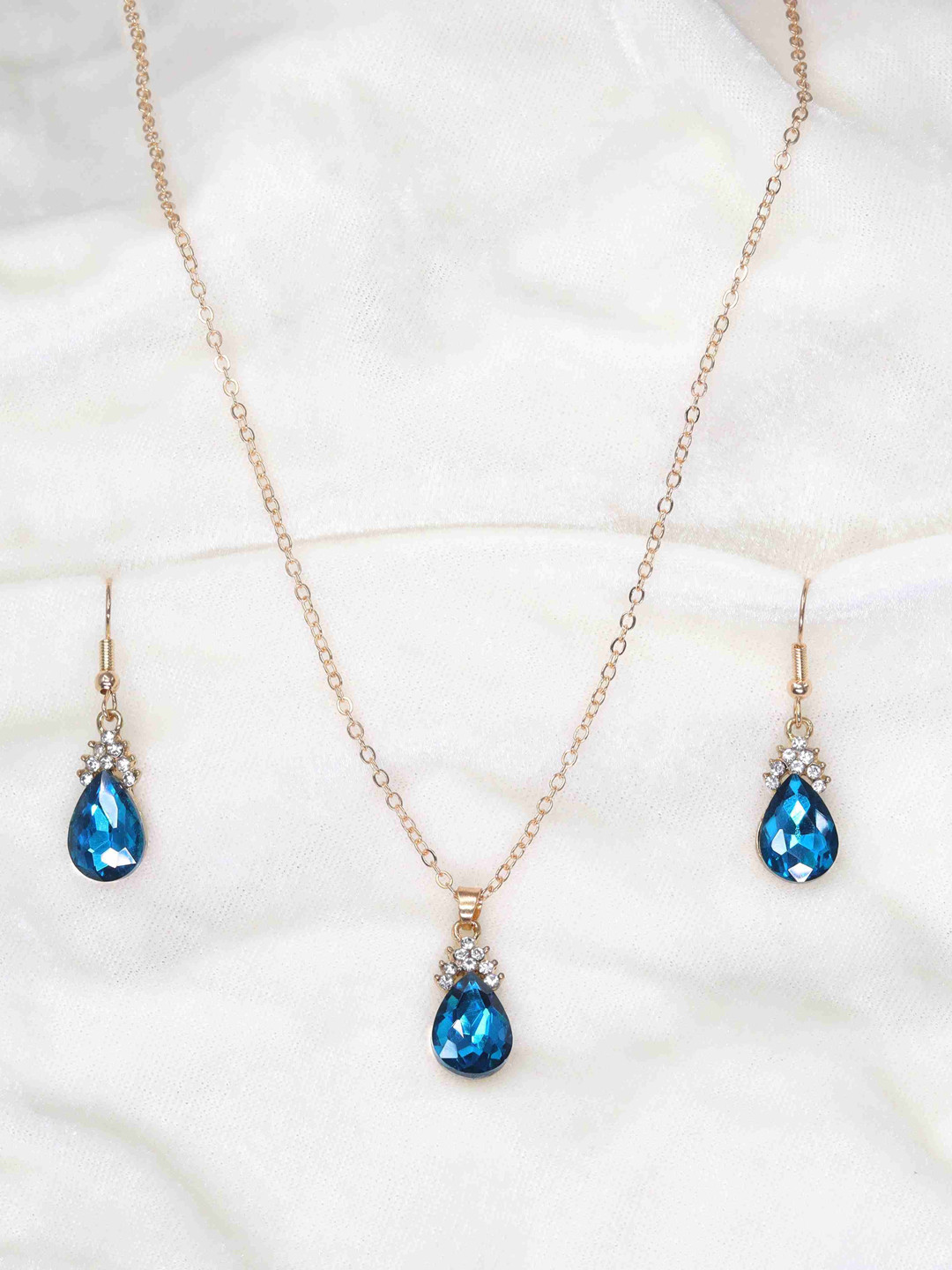 GOLD CASH Gold-Plated Cubic Zirconia & Gemstone Stone-Studded Teardrop Jewellery Set