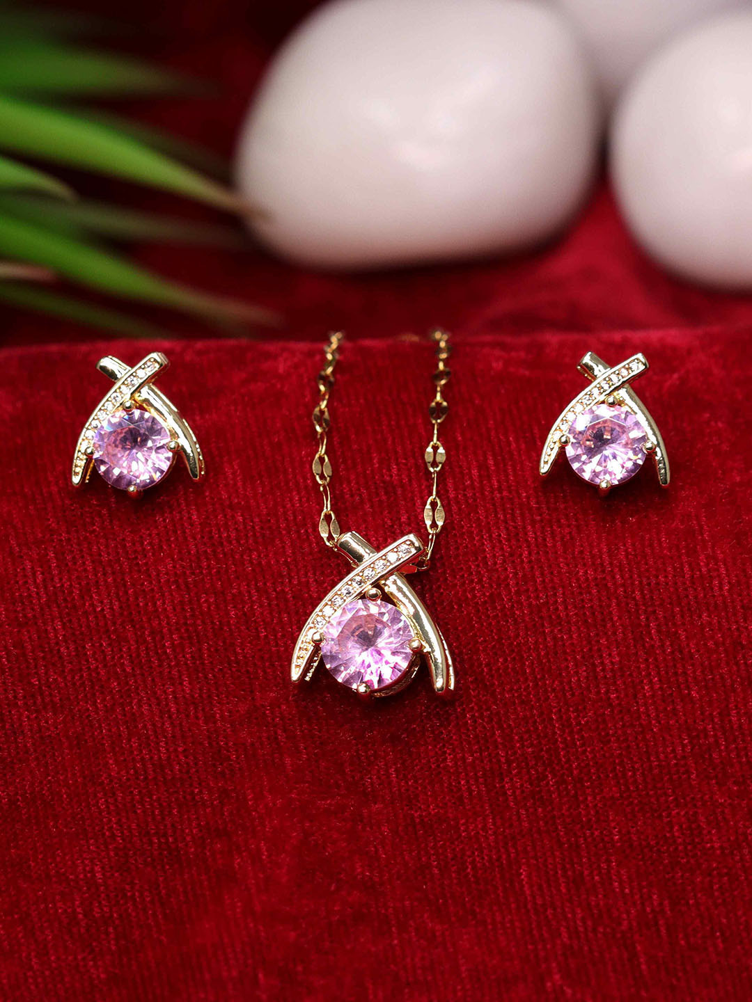 GOLD CASH Gold Plated Cubic Zirconia & Gemstones Studded Anti-Tarnish Jewellery Set