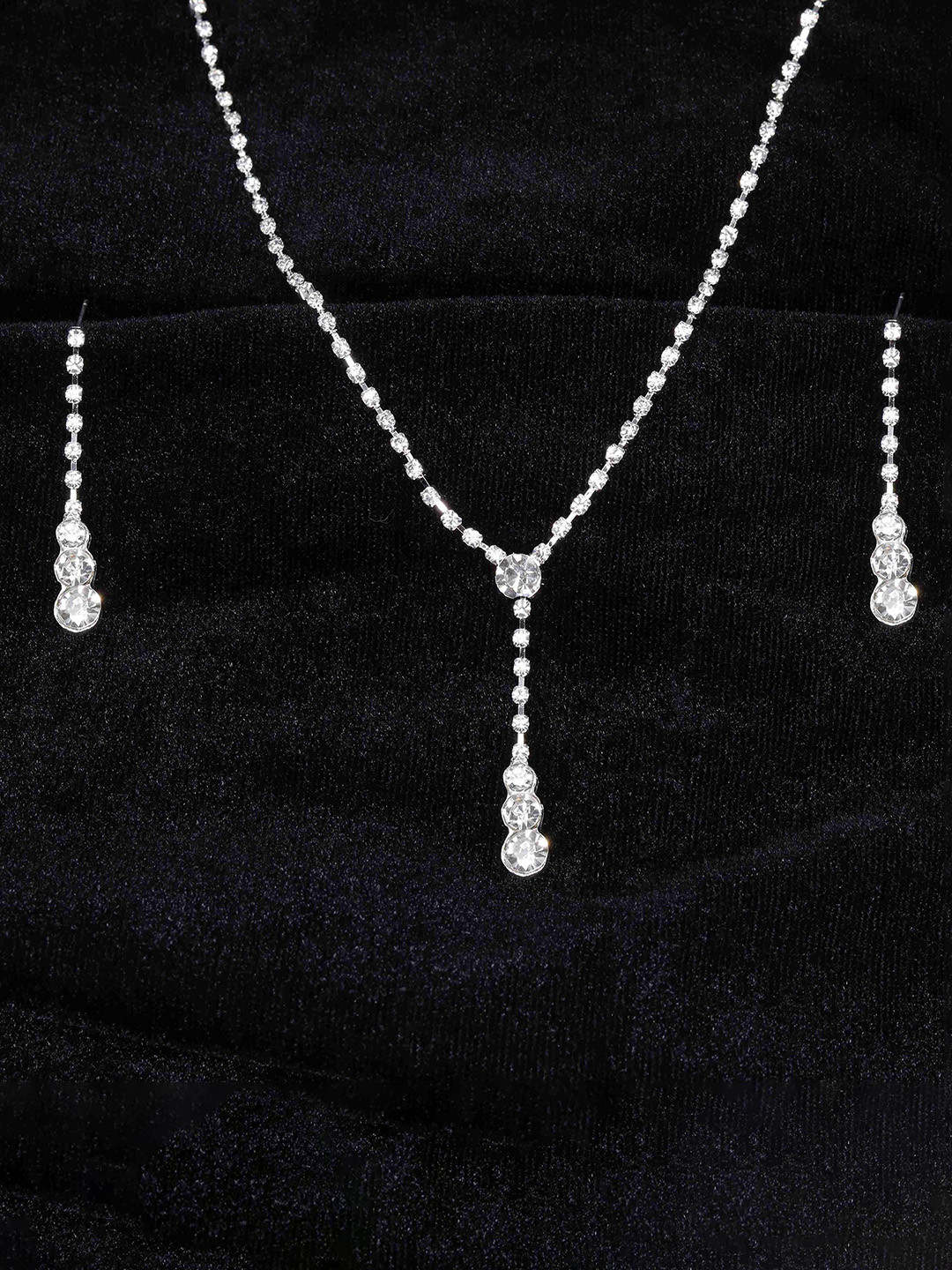 GOLD CASH Rhodium-Plated Stainless Steel Crystals Stone-Studded Anti-Tarnish Jewellery Set