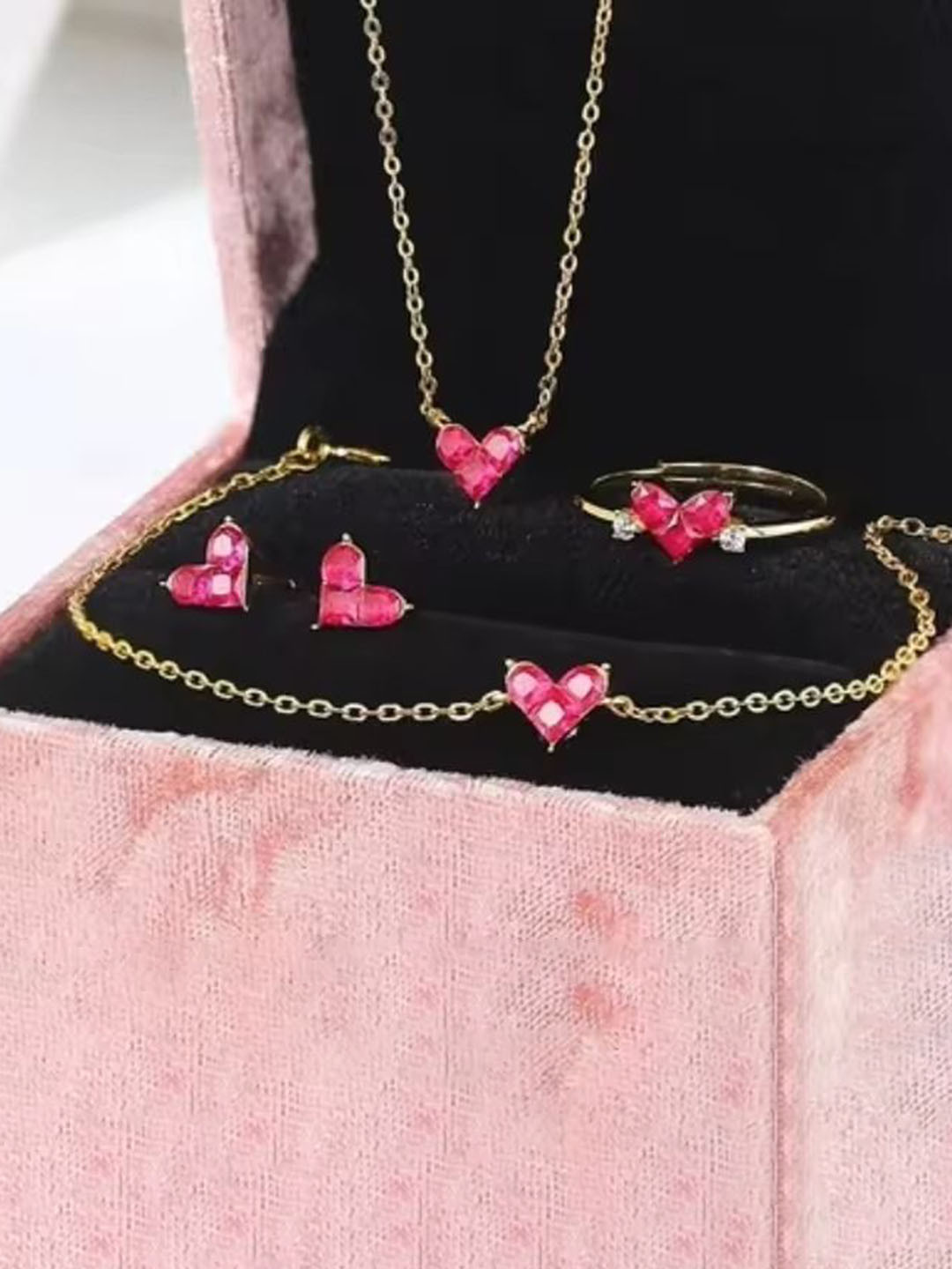 Nilu's Collection Gold Plated CZ Stone Studded Necklace Earrings Bracelet & Finger Ring