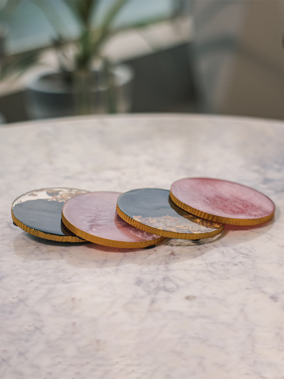 Ireka Homes Black & Violet  4 Pieces Printed Round Coasters