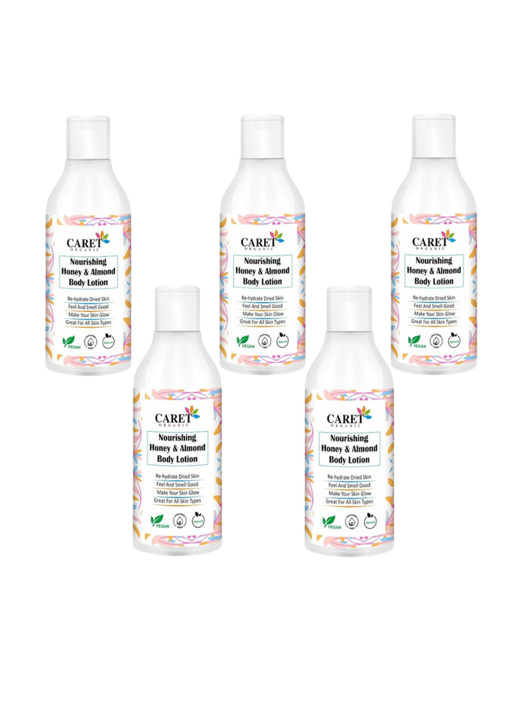 CARET ORGANIC Set Of 5 Deep Cleansing & Nourishing Body Lotion With Honey- 250 ml Each