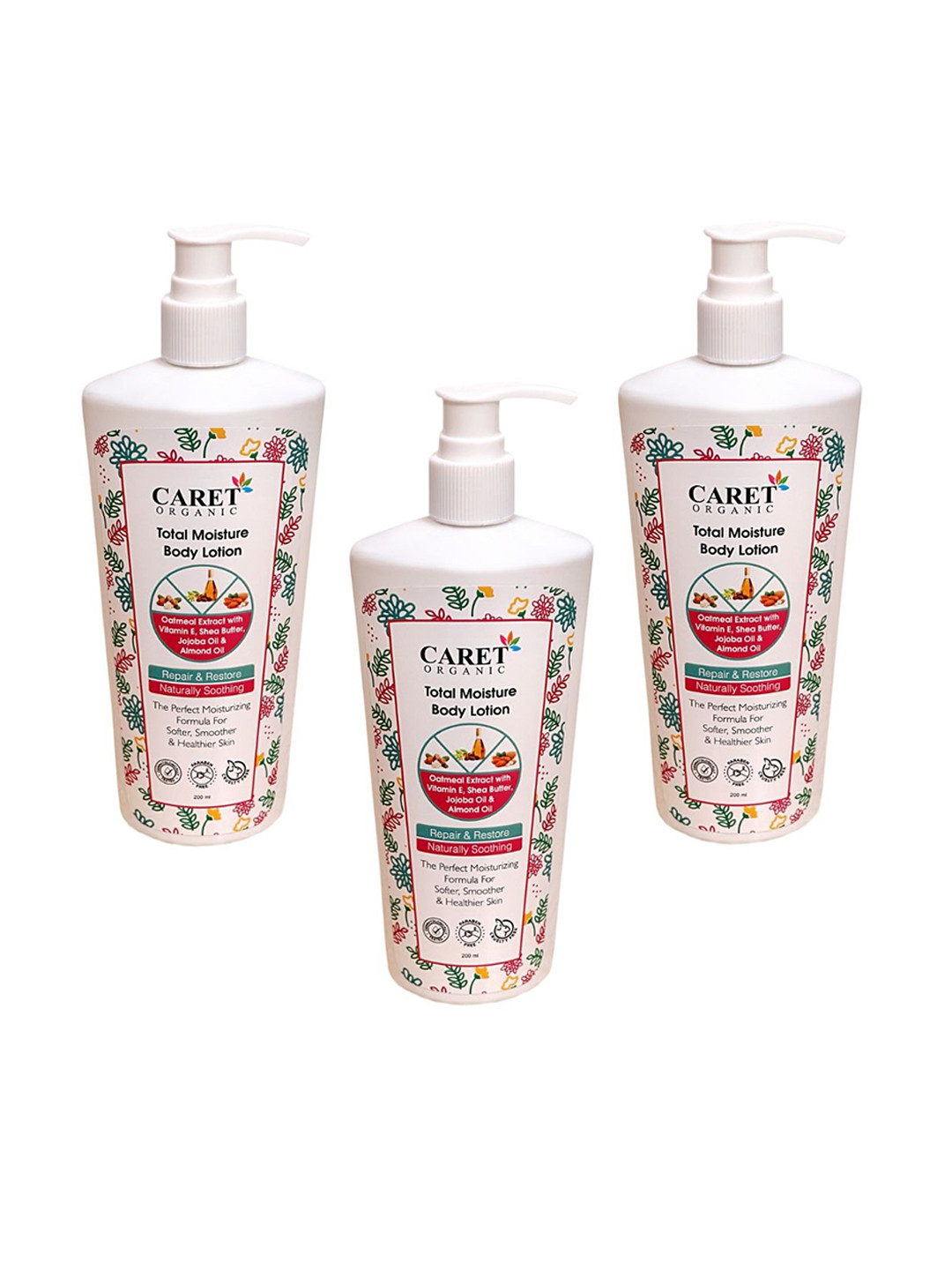 CARET ORGANIC Set Of 3 Total Moisture Body Lotion Infused With Oatmeal Extract -200ml Each