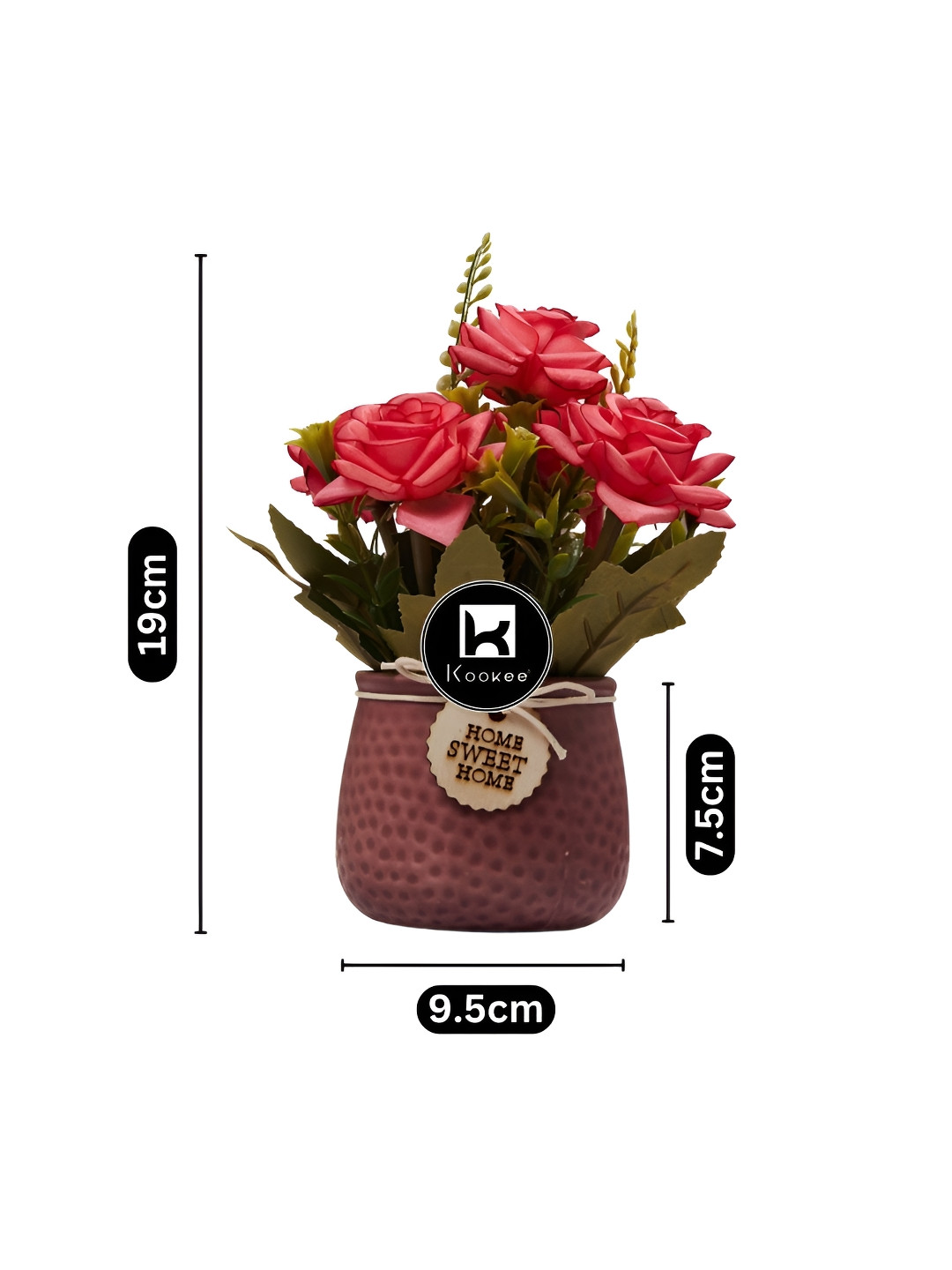 Kookee Red And Green Artificial Flower With Pot