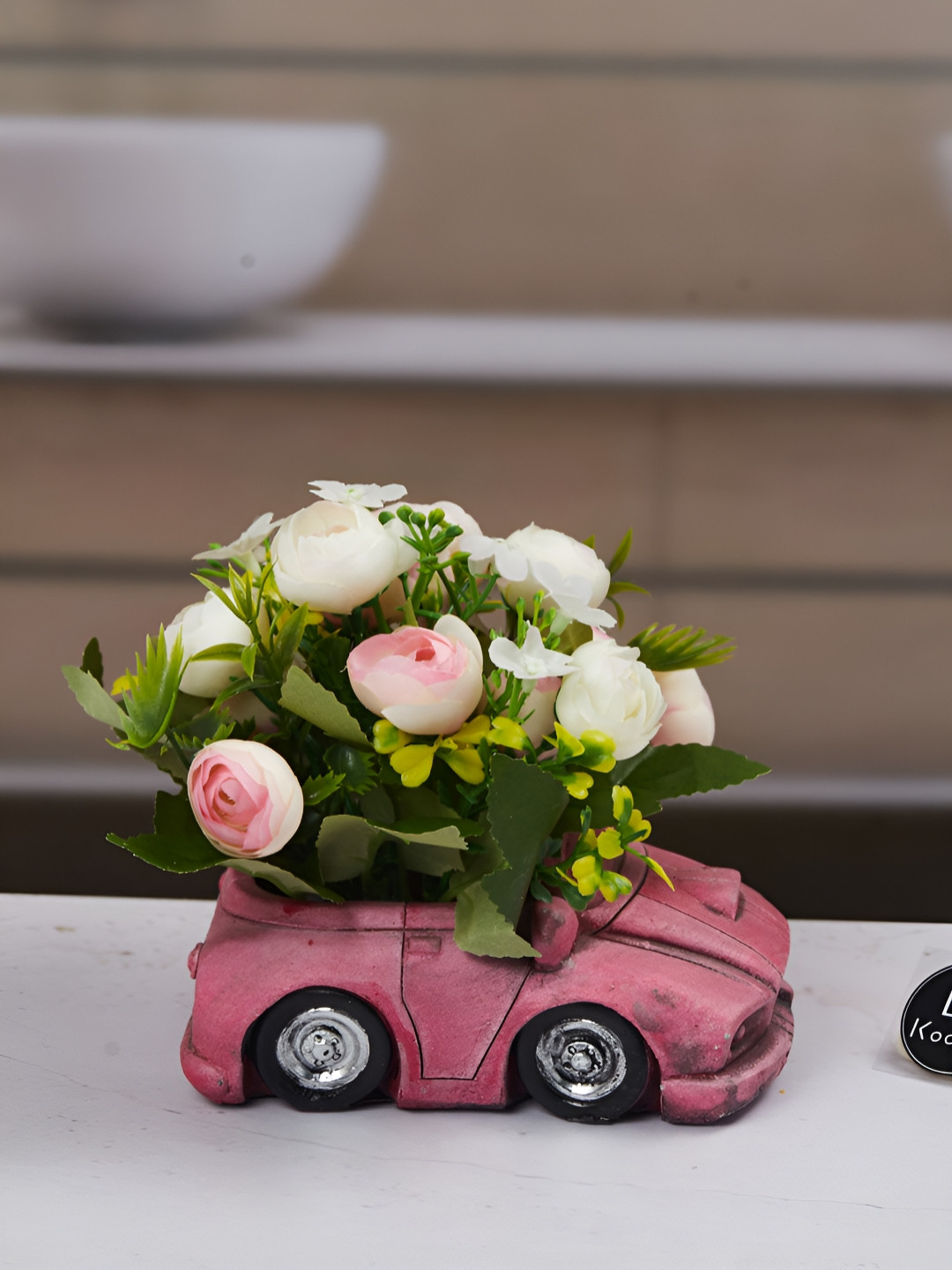 Kookee White And Green Artificial Flower With Pot