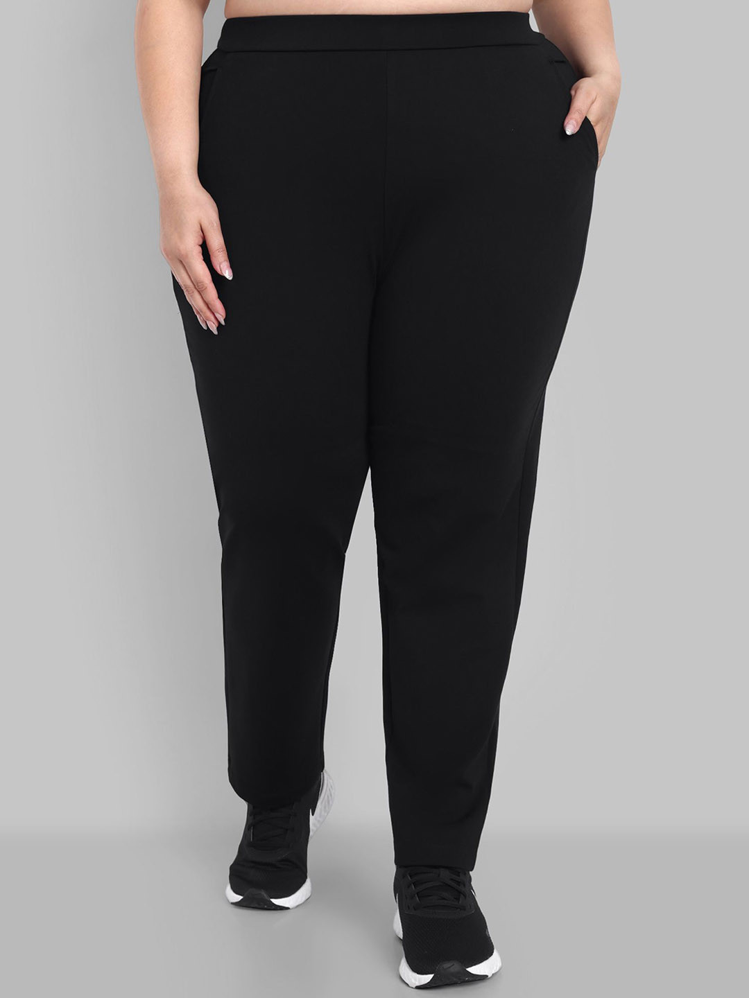 skyria Women Plus Size Smart Straight Fit High-Rise Regular Trousers