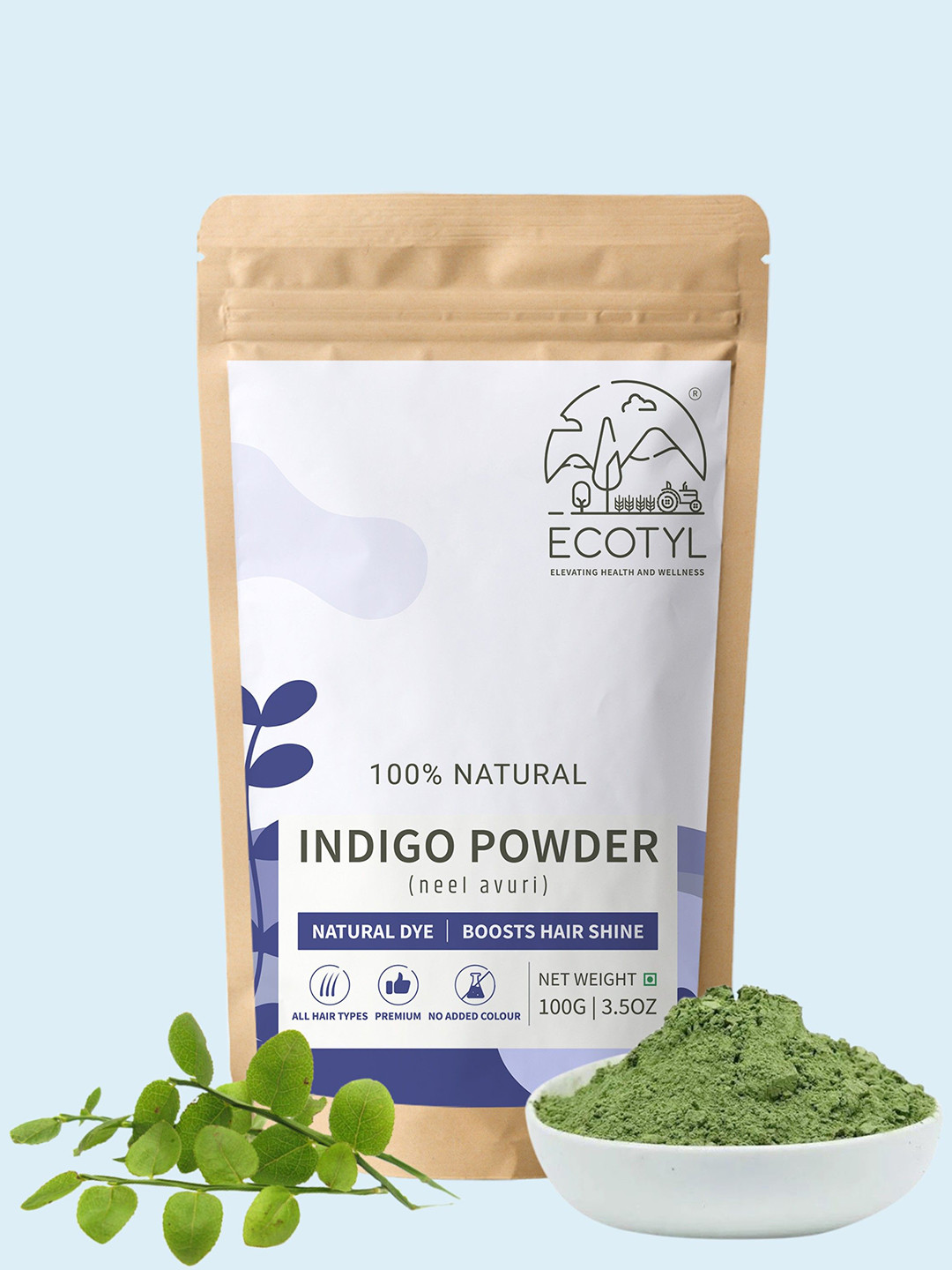 Ecotyl 100% Natural Conditioning Neel Avuri Indigo Powder Hair Dye - 100 g