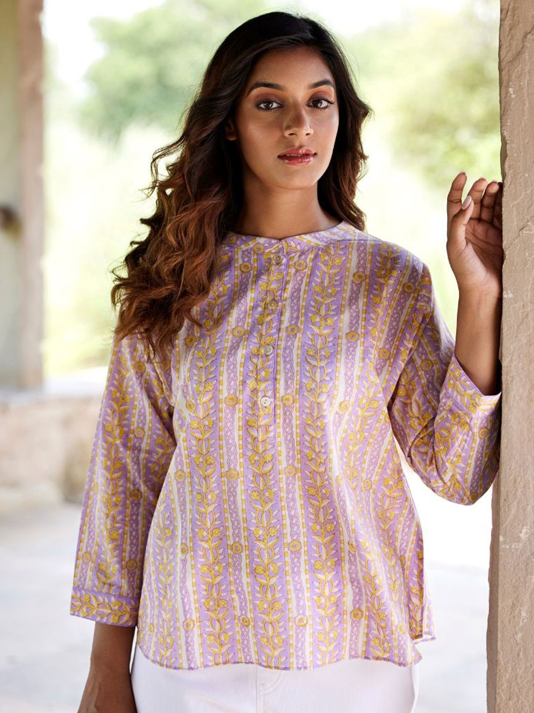 JAIPURRANG Women Floral Print Mandarin Collar Cotton Shirt Style Tunic
