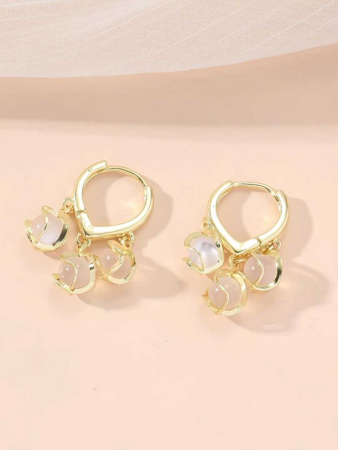 PolluxCraft old-Plated Opal Studded Contemporary Hoop Earrings