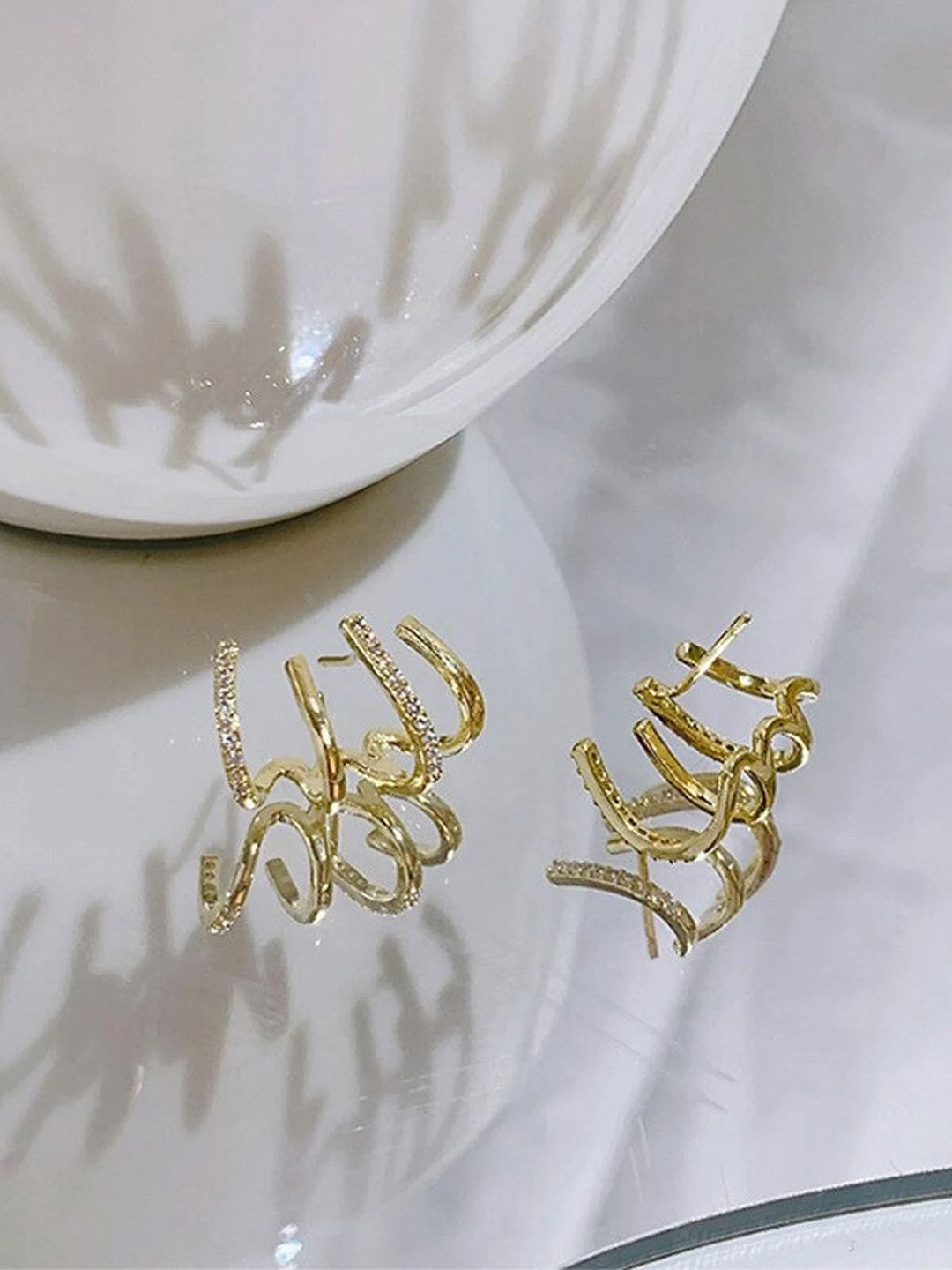 PolluxCraft Korean Gold-Plated Zircon Studded Contemporary Clip-on Studs