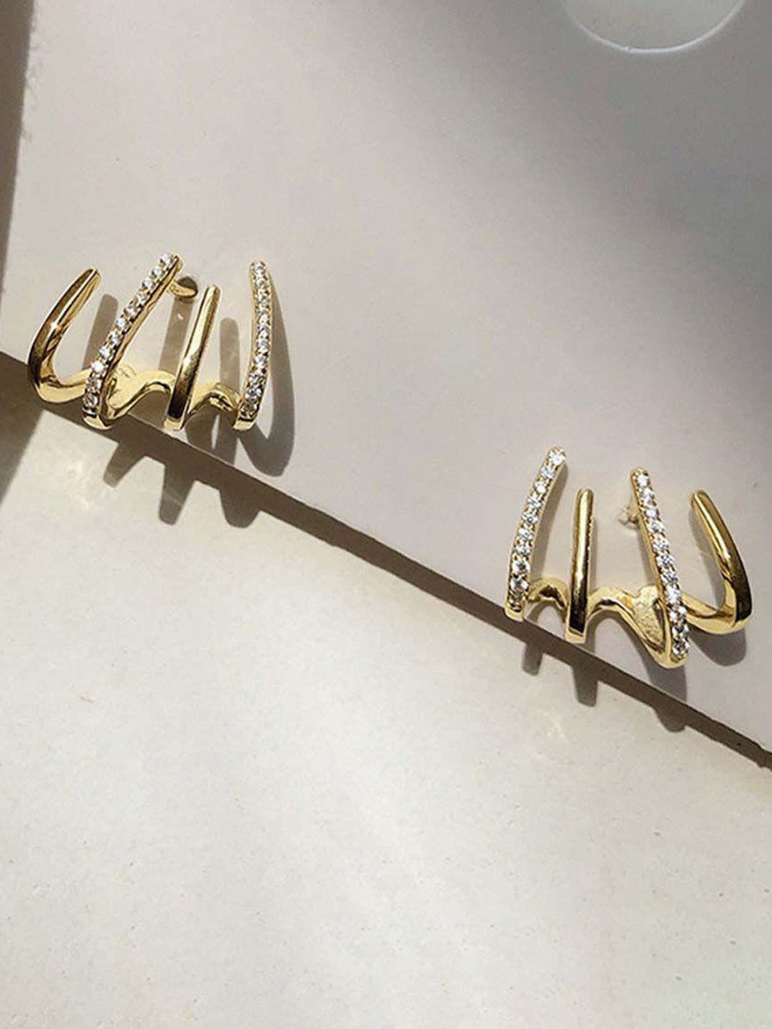 PolluxCraft Korean Gold-Plated Zircon Studded Contemporary Clip-on Studs