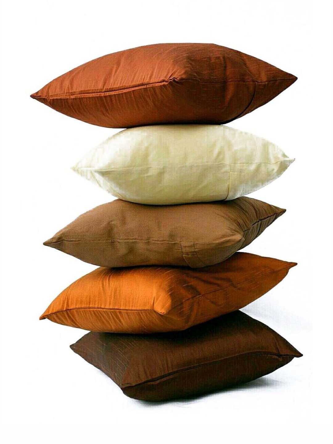 RoyalDeco Brown Silk Color Fastness 5 Piece Square Cushion Covers - 11.8 x 11.8 Inches