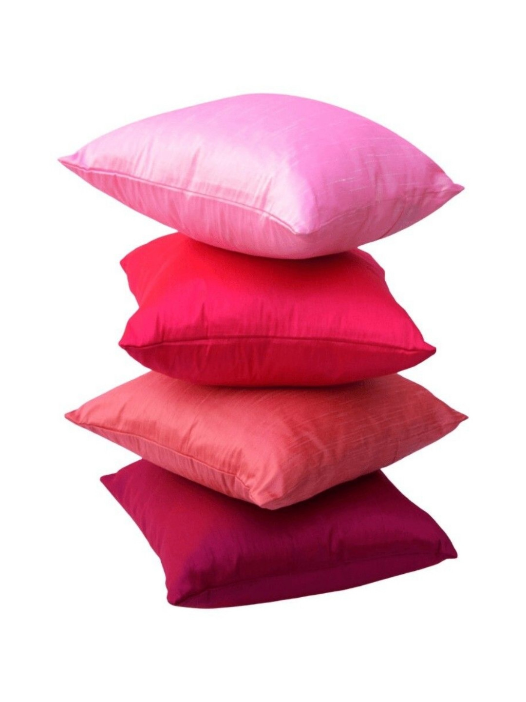 RoyalDeco Pink Silk Color Fastness 4 Piece Square Cushion Covers -24x24In
