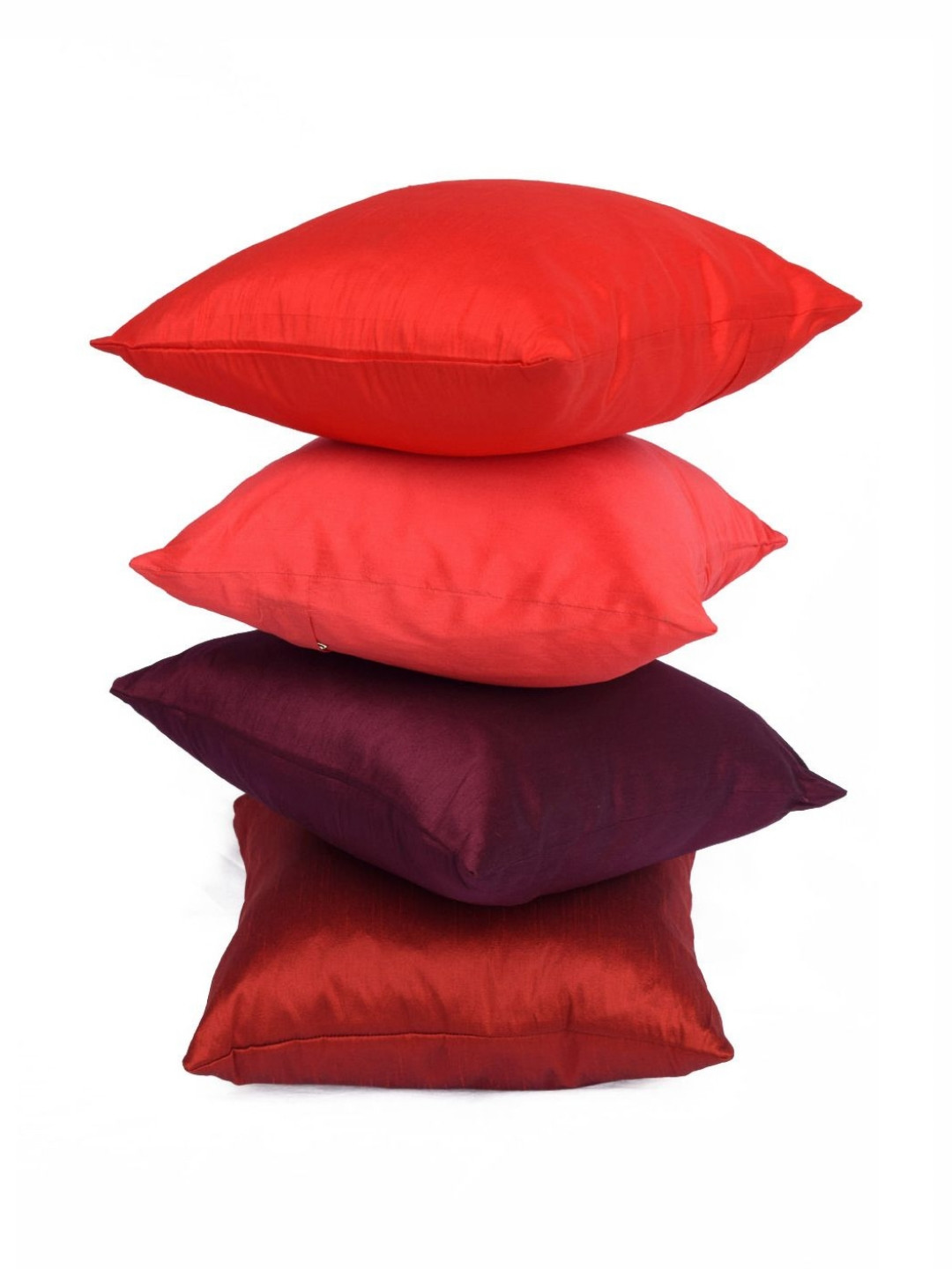 RoyalDeco Red Polyester Silk Washable 4 Piece Textured Square Cushion Covers -12x12In