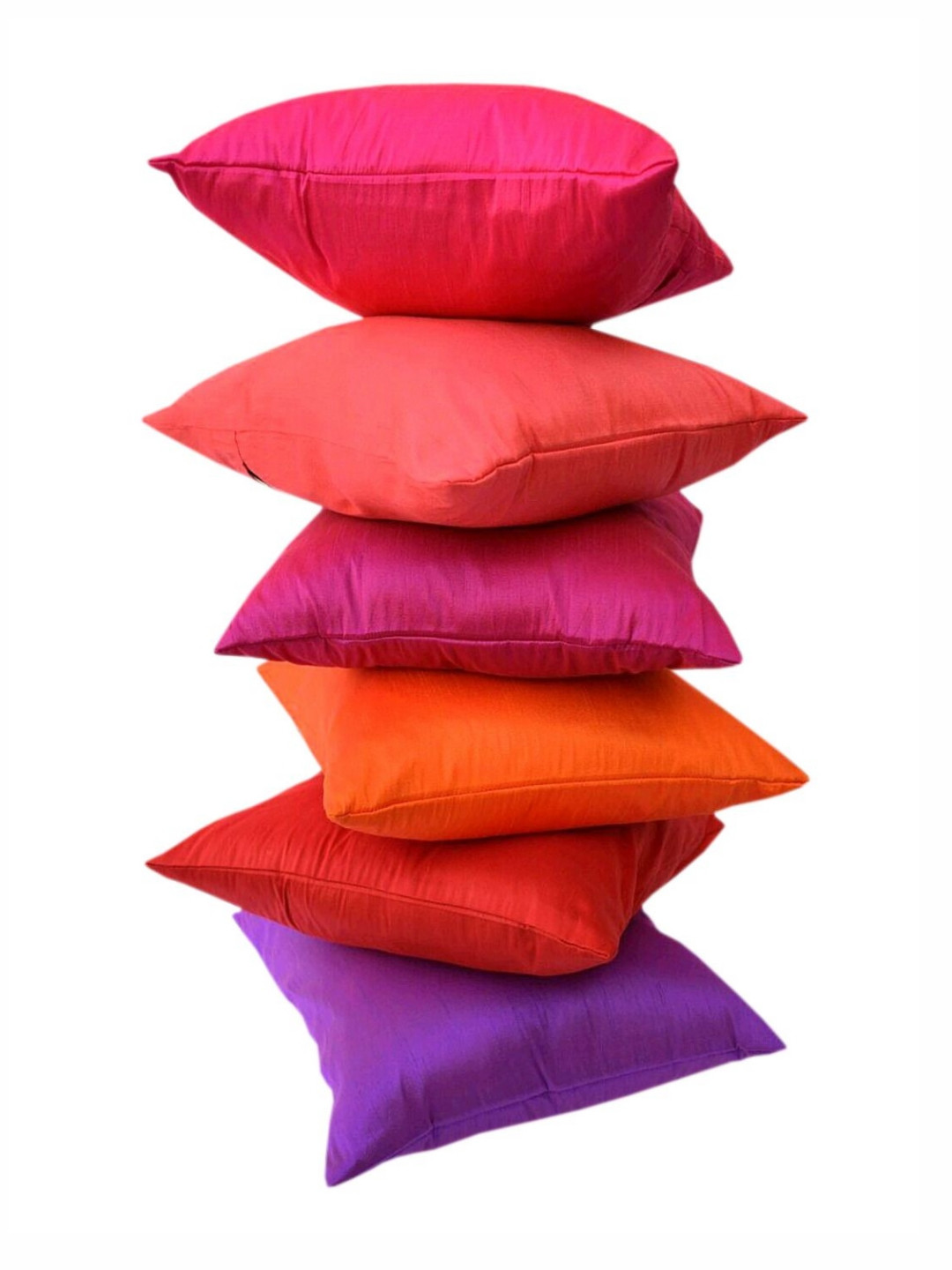 RoyalDeco Magenta And Orange 6 Pieces Silk Square Cushion Covers