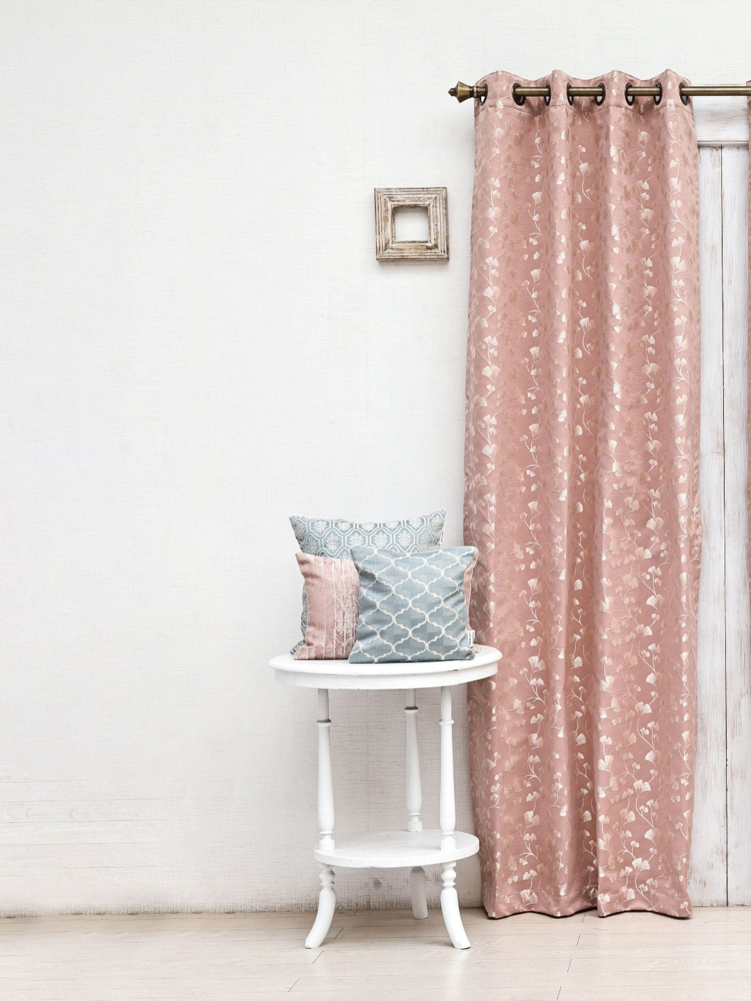 Ariana Tranquil Rose Gold & Beige Floral Stain Semi-Blackout Long Door Curtain