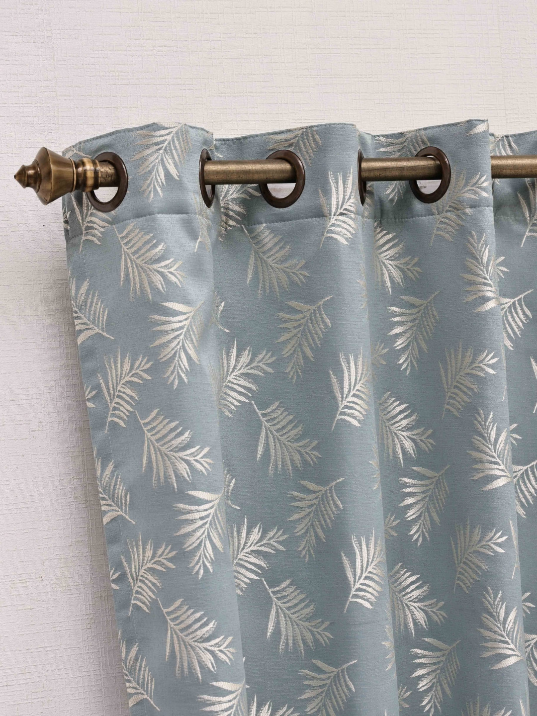 Ariana Airy Blue & White Floral Printed Satin Semi-Blackout Window Curtain