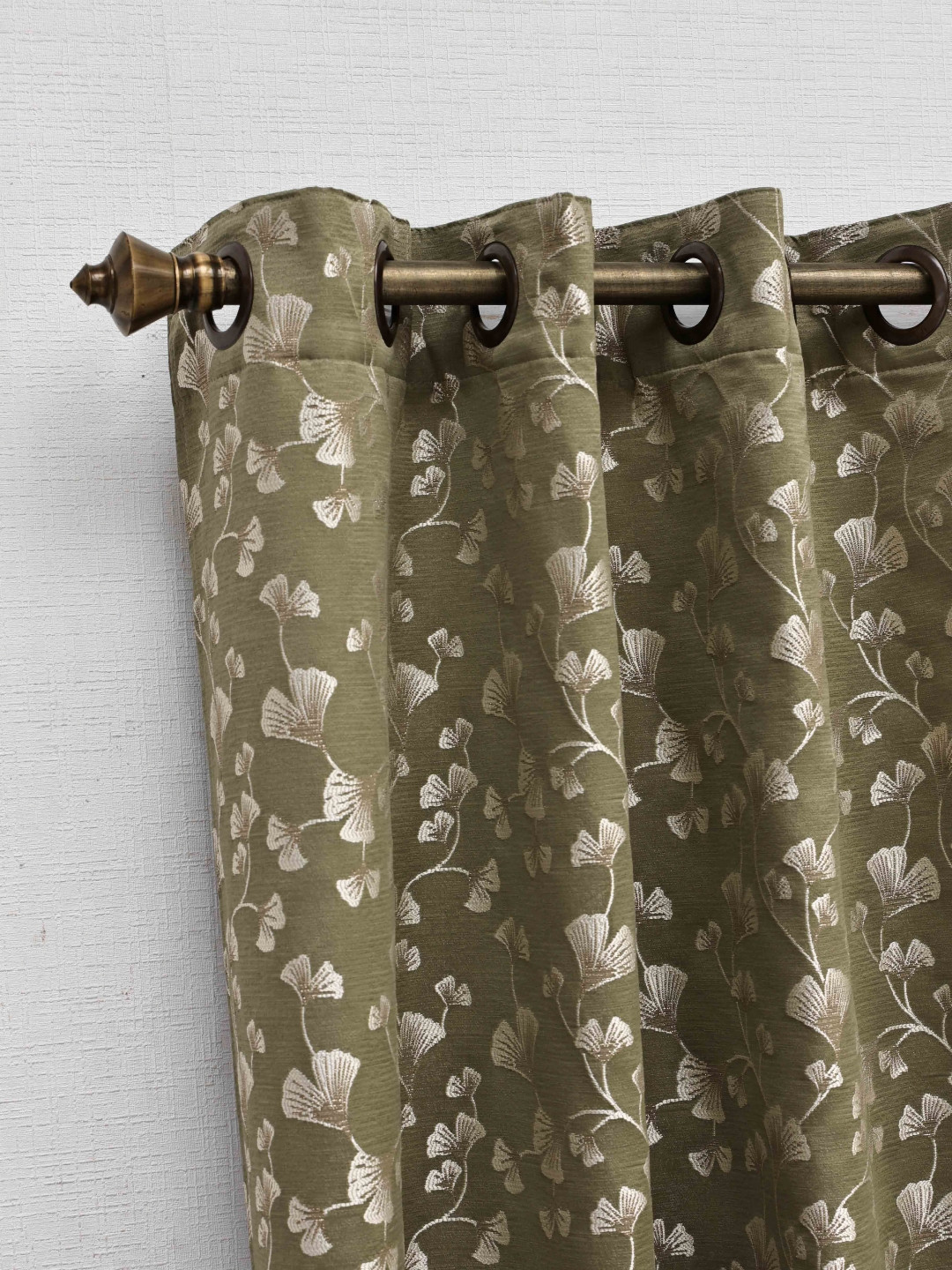 Ariana Tranquil Olive Green & Beige Floral Black Out Long Door Curtain