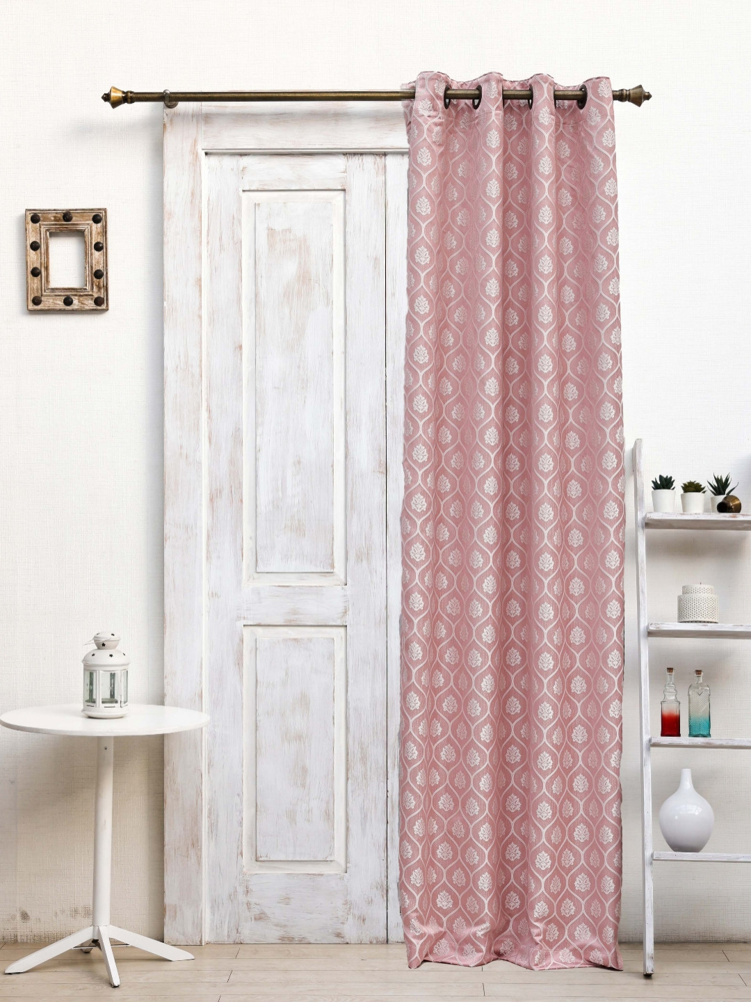 Ariana Nexus Coral & White Floral Printed Room Darkening Door Curtain