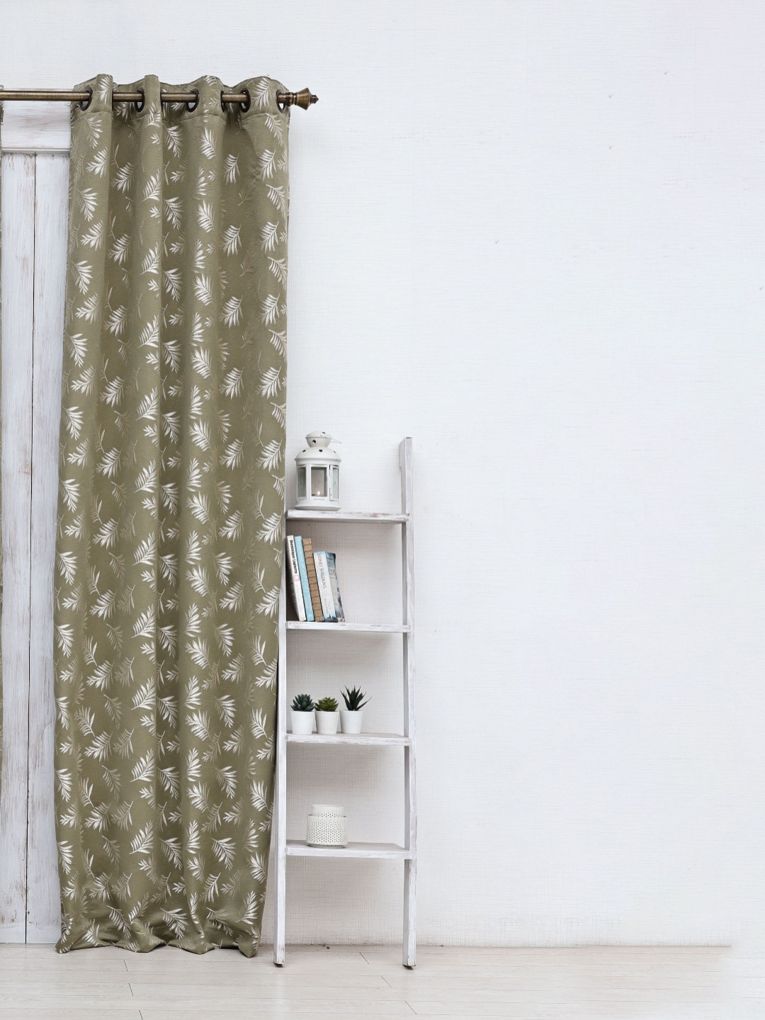 Ariana Airy Olive Green & Beige Floral Printed Semi-Blackout Window Curtain