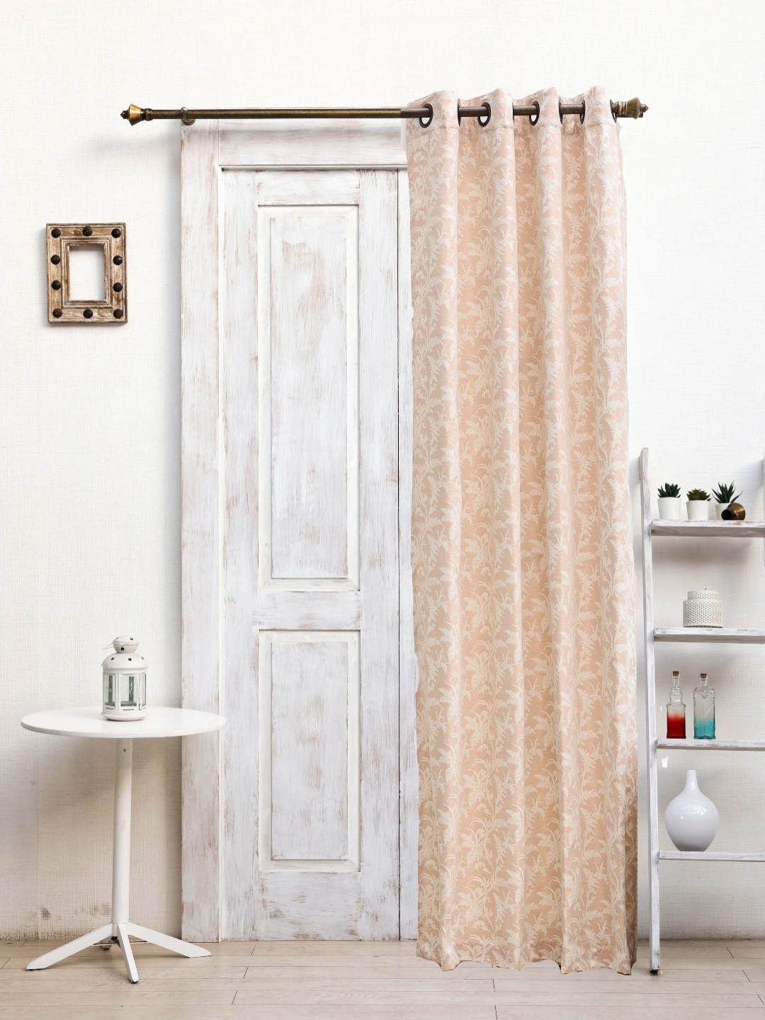 Ariana Whisper Peach-Coloured & Silver-Toned Floral Printed Window Curtain