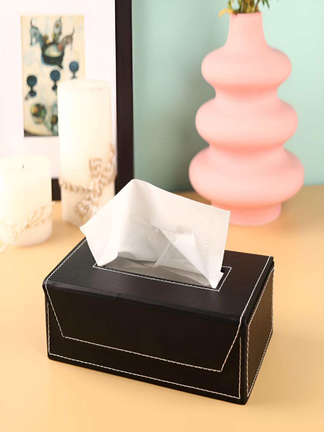 BIRCH & CO. Black Leather Tissue Holder