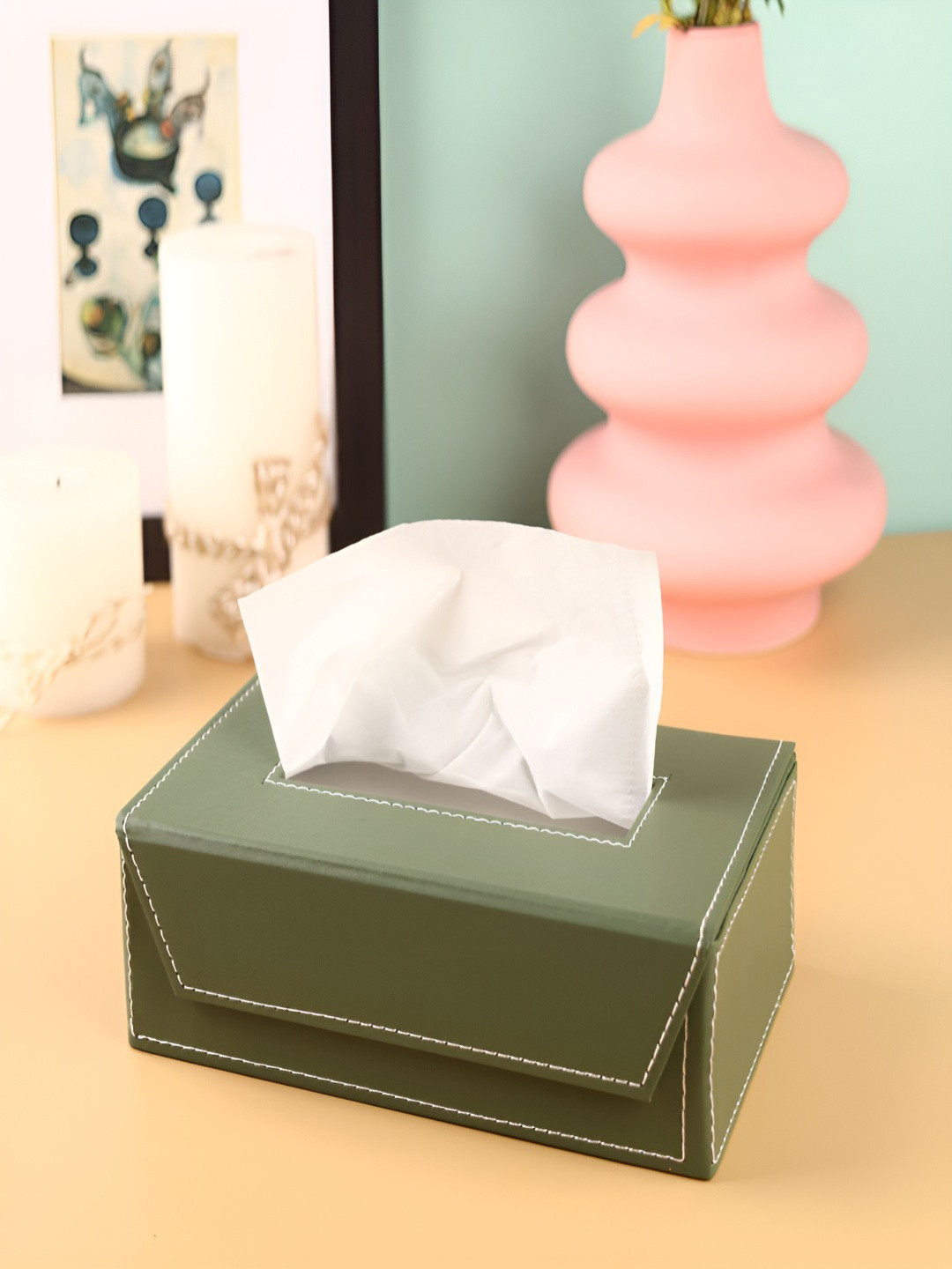 BIRCH & CO. Green Leather Tissue Holder
