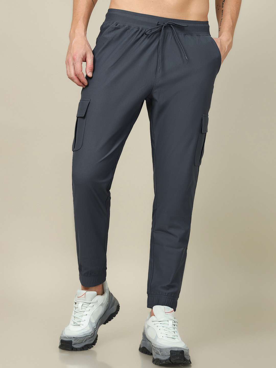 Technosport Men Solid Slim Fit Sports Cargo Joggers with DURACOOL+