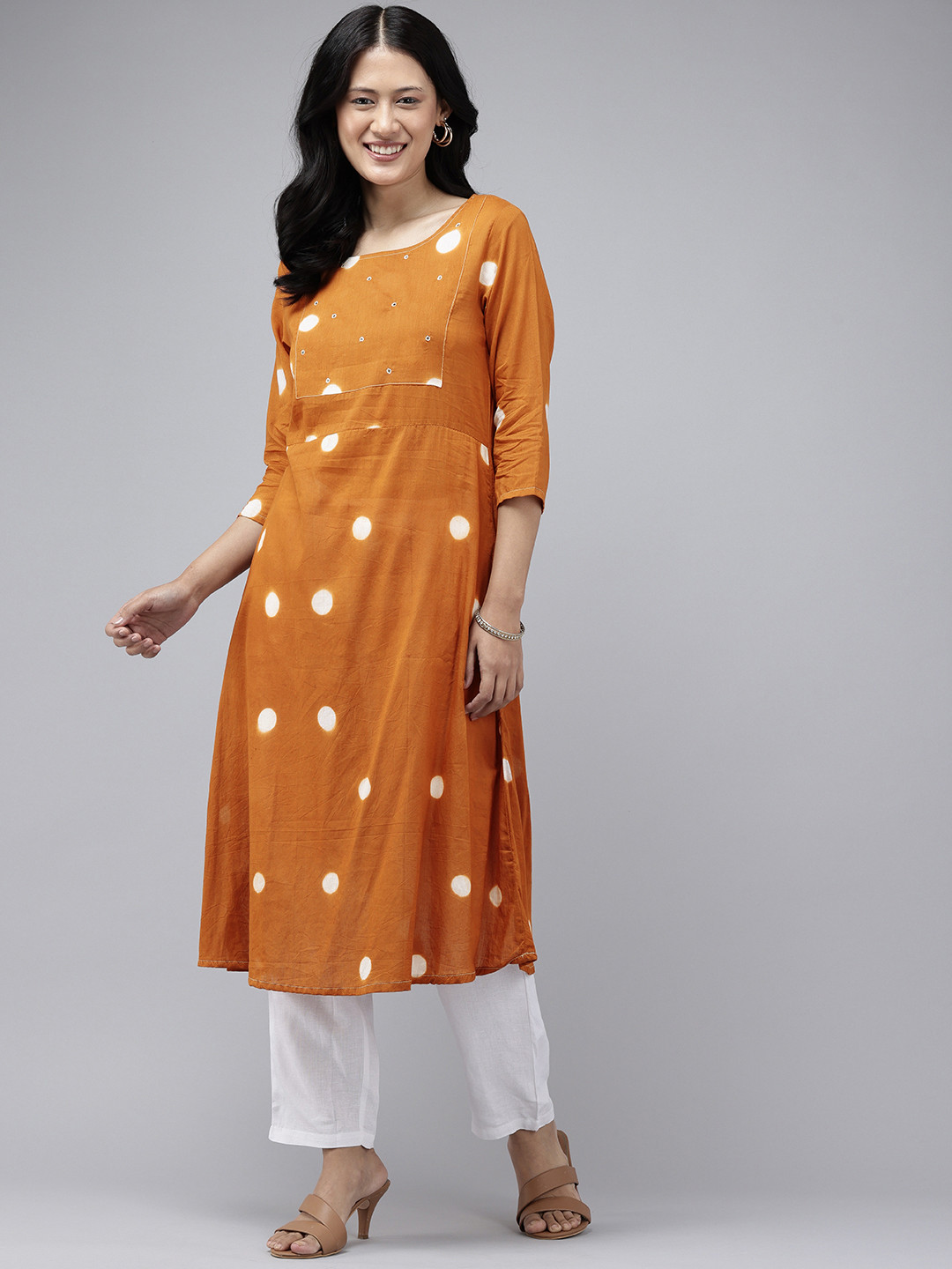 Stellaxmi 24 Women Polka Dot Printed Mirror Work Kurta