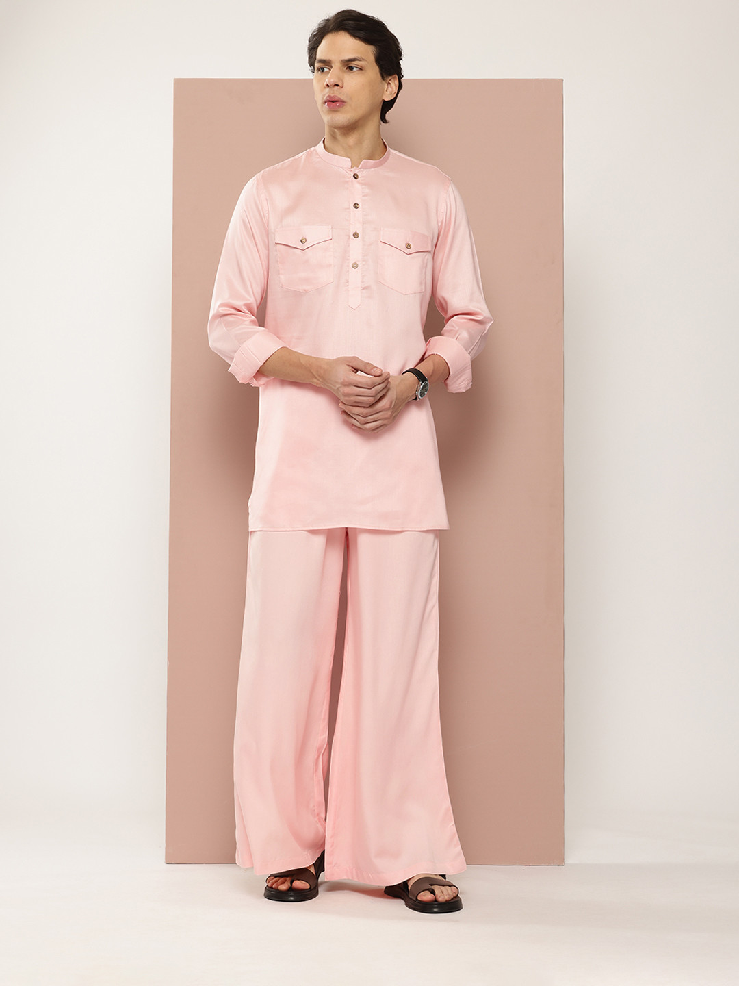 See Designs Solid Pathani Kurta with Pyjamas