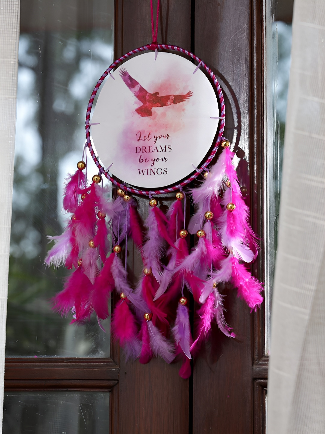 DULI White & Pink Printed Dream Catcher Wall Hanging