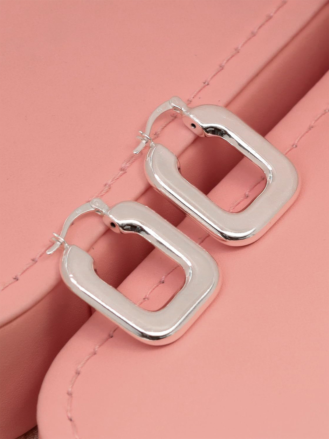 LeCalla 925 Sterling Silver-Plated Square Shaped Hoops
