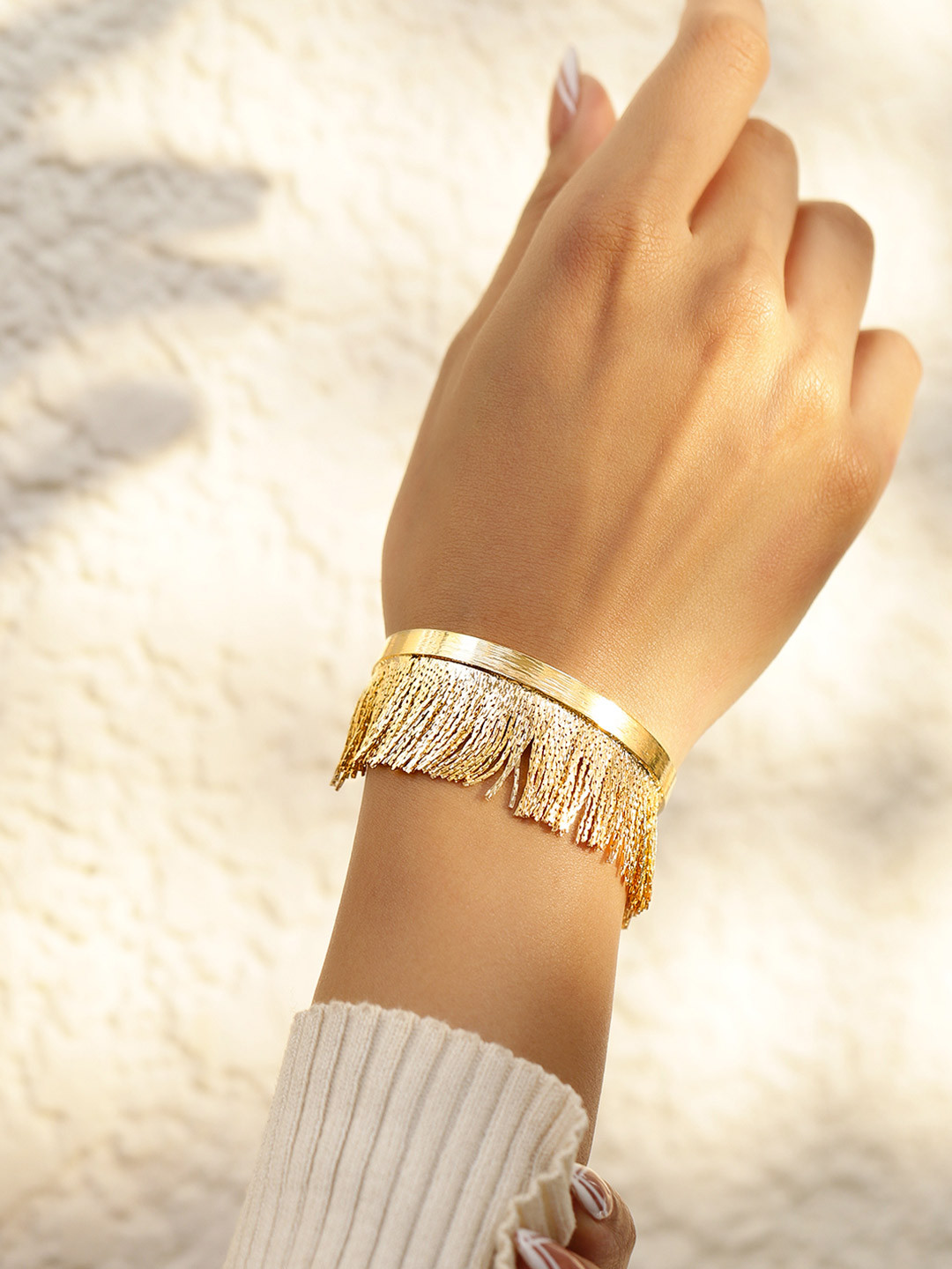 Rubans 18K Gold-Plated Fringe Textured Open Cuff Bracelet