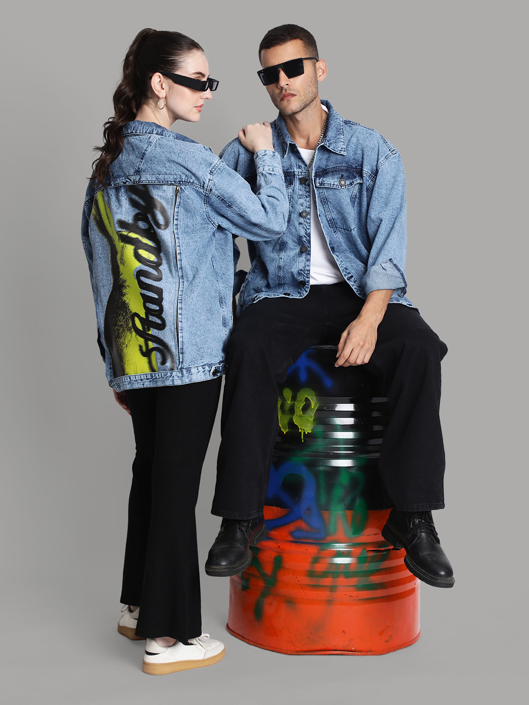 Bene Kleed Unisex Graphic Printed Cotton Oversized Denim Jacket