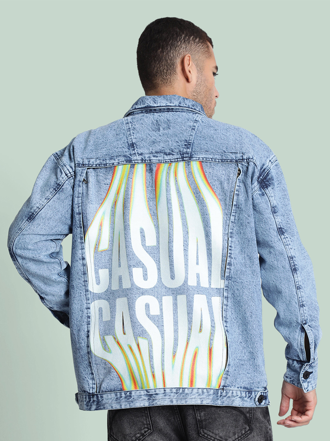Bene Kleed Swapable Typography Printed Cotton Oversized Denim Jacket