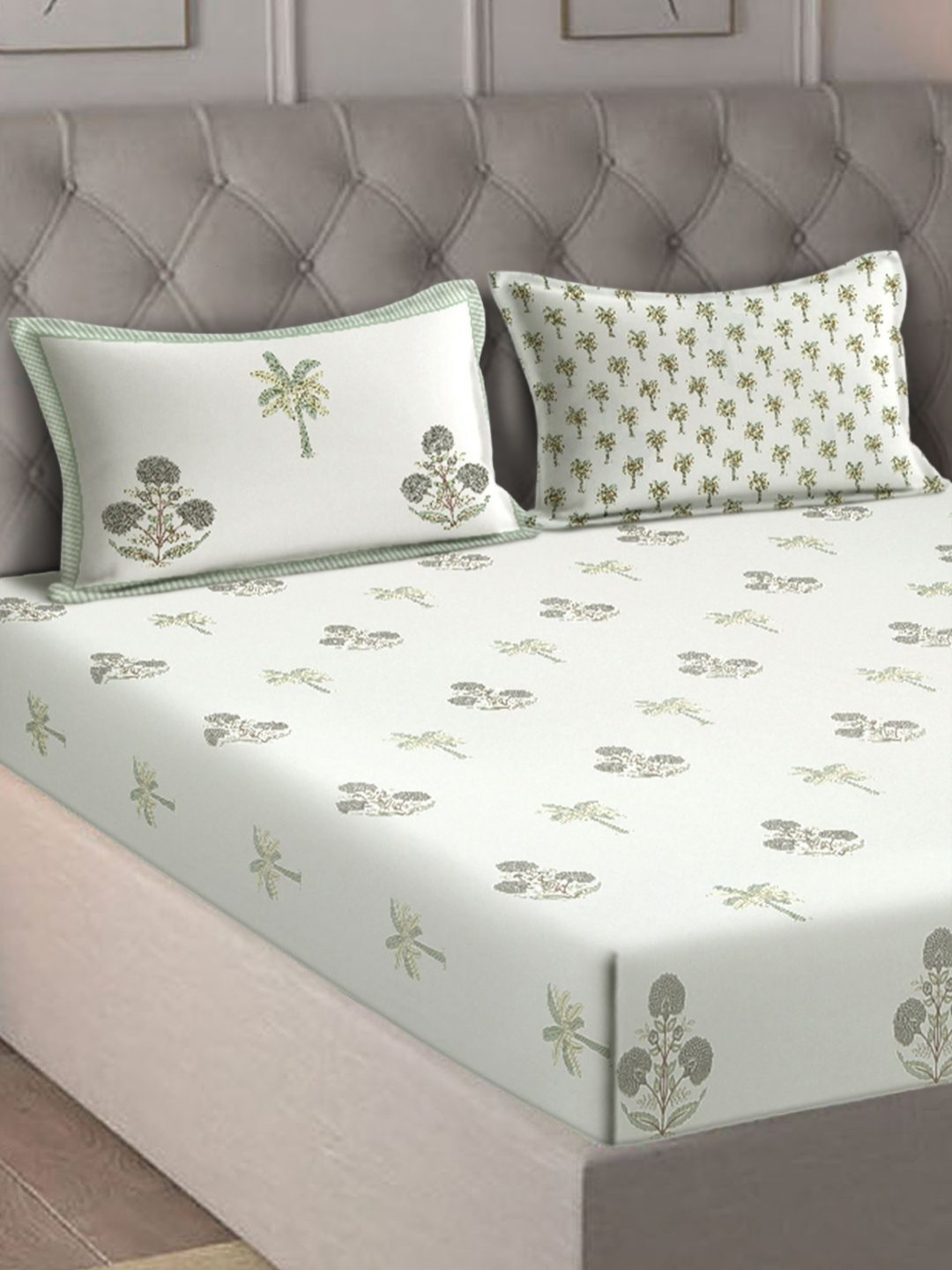 Rajasthan Decor Fresh Summer Cream Ethnic Motifs Pure Cotton 210 TC King Fine Bedsheet with 2 Pillow Covers-270 x 270 cm