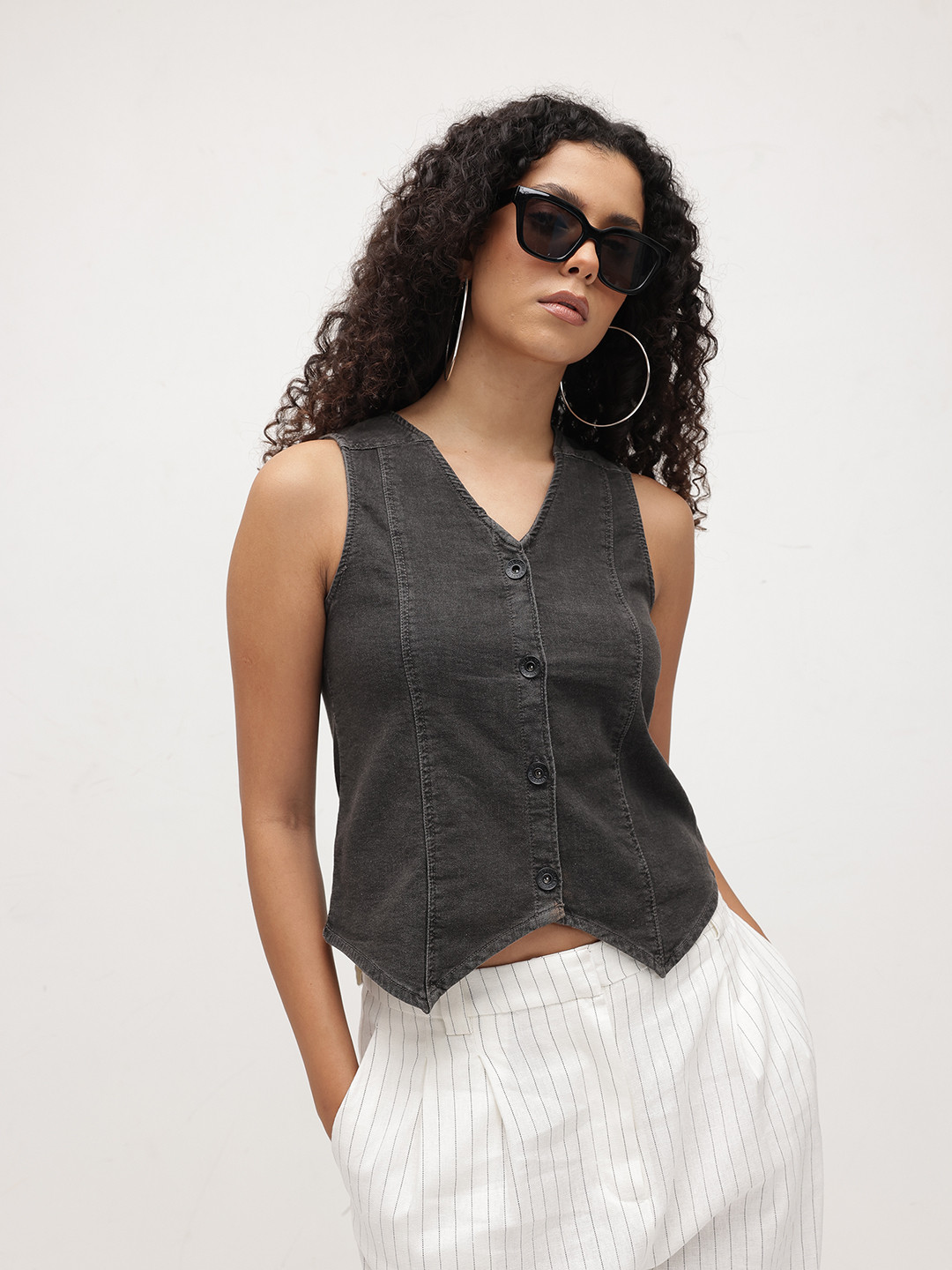 The Roadster Life Co. Paneled Sleeveless Denim Vest Top