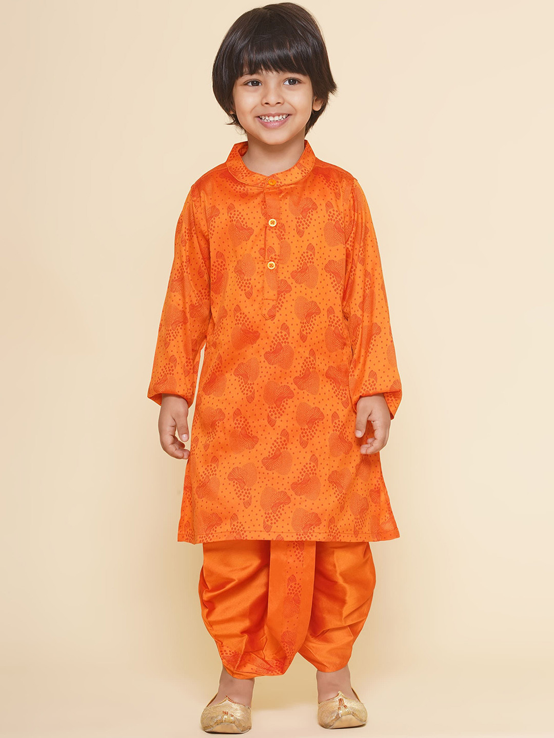 Sethukrishna Boys Floral Printed Band Collar Straight Kurta