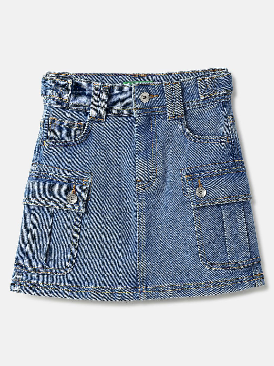 United Colors of Benetton Girls Washed A-Line Denim Skirt