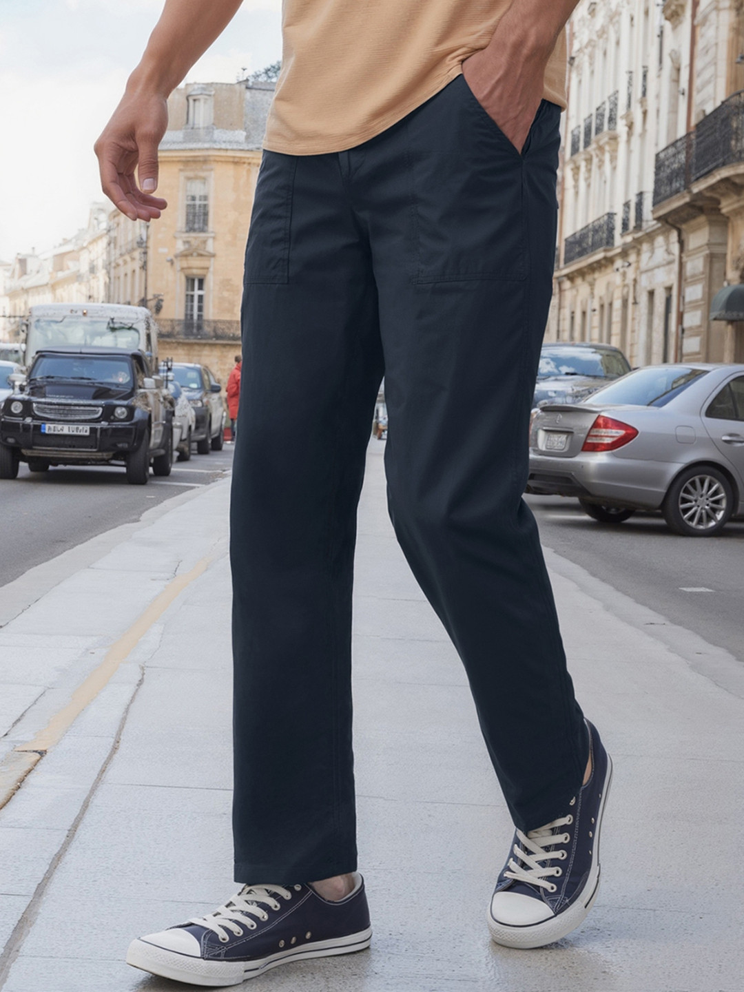 Bewakoof Men's Navy Blue Pants
