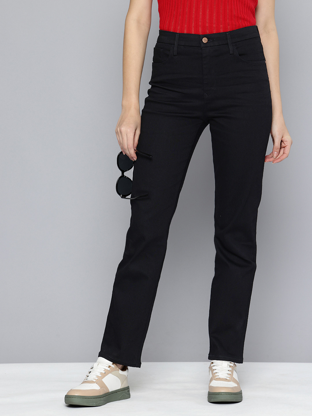 Levis Women's Redloop 724 Black Slim Straight Fit High Rise Jeans
