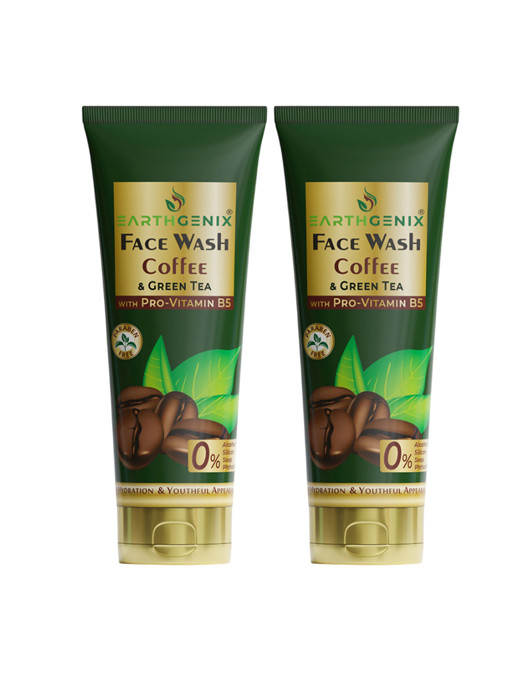 Earthgenix Set Of 2 Coffee & Green Tea Face Wash With Pro-Vitamin B5 - 100 ml Each