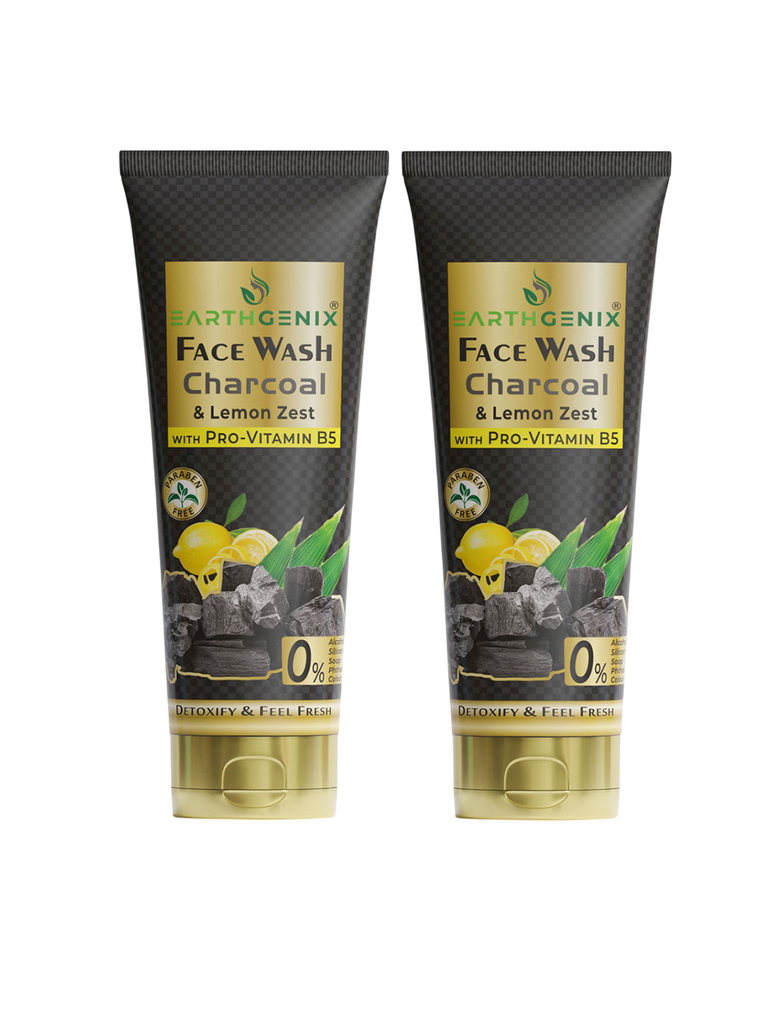 Earthgenix Set Of 2 Charcoal & Lemon Zest Face Wash With Pro-Vitamin B5- 100 ml Each