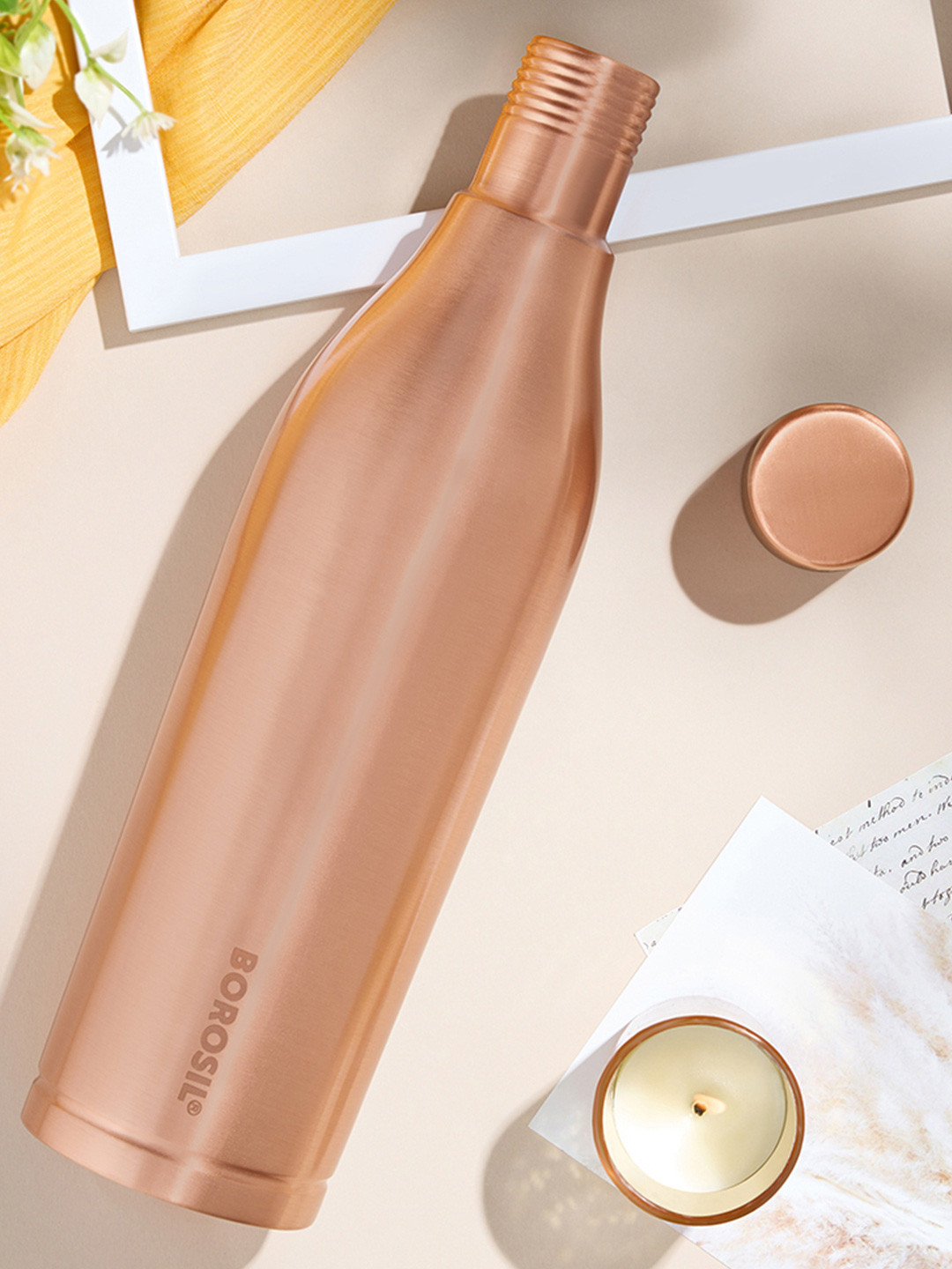 BOROSIL Gemini Solid Copper Spill Proof Water Bottle - 1.1L