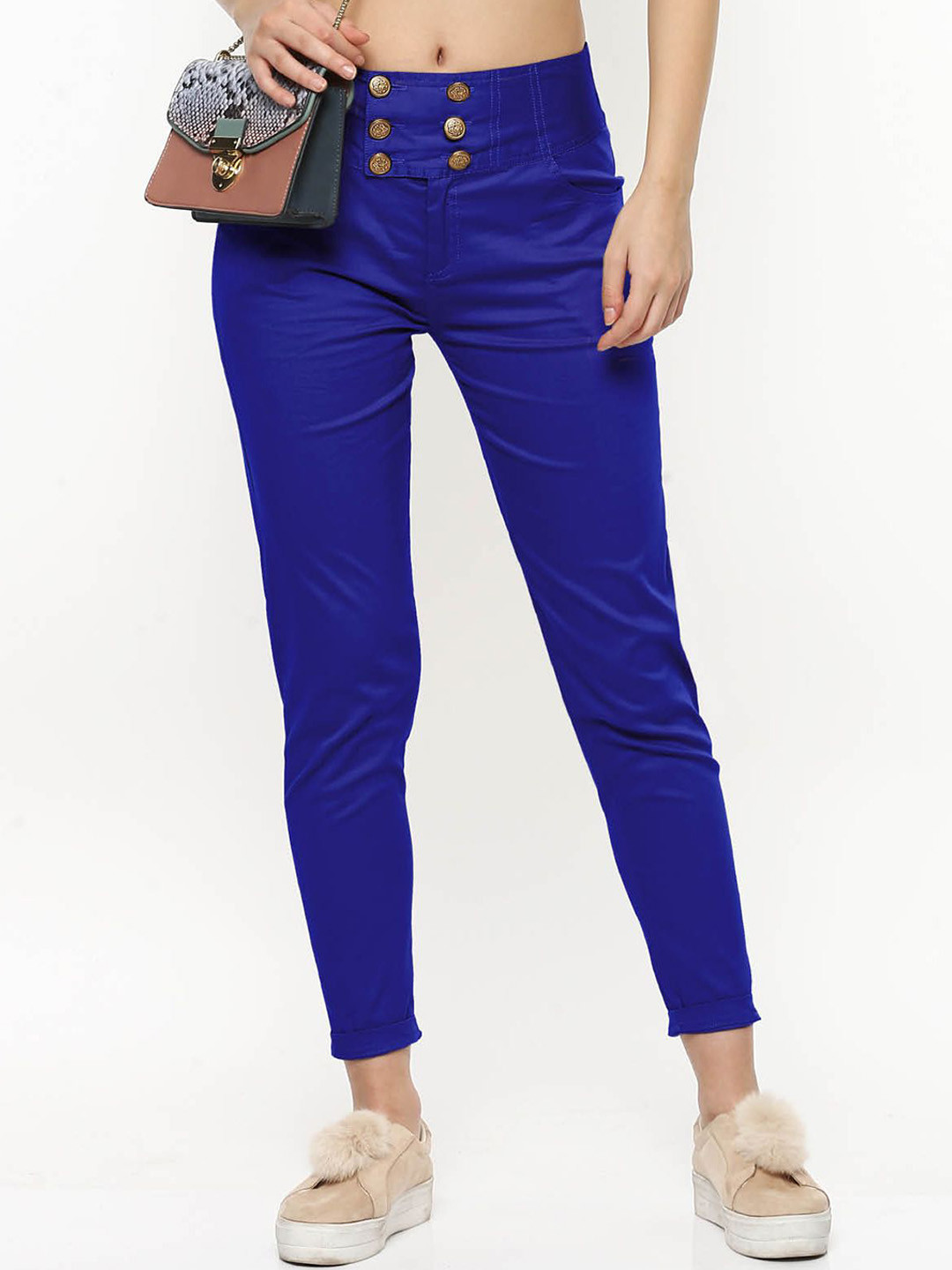 FLOREOS Women Cotton Comfort Low-Rise Skinny Fit Easy Wash Trousers