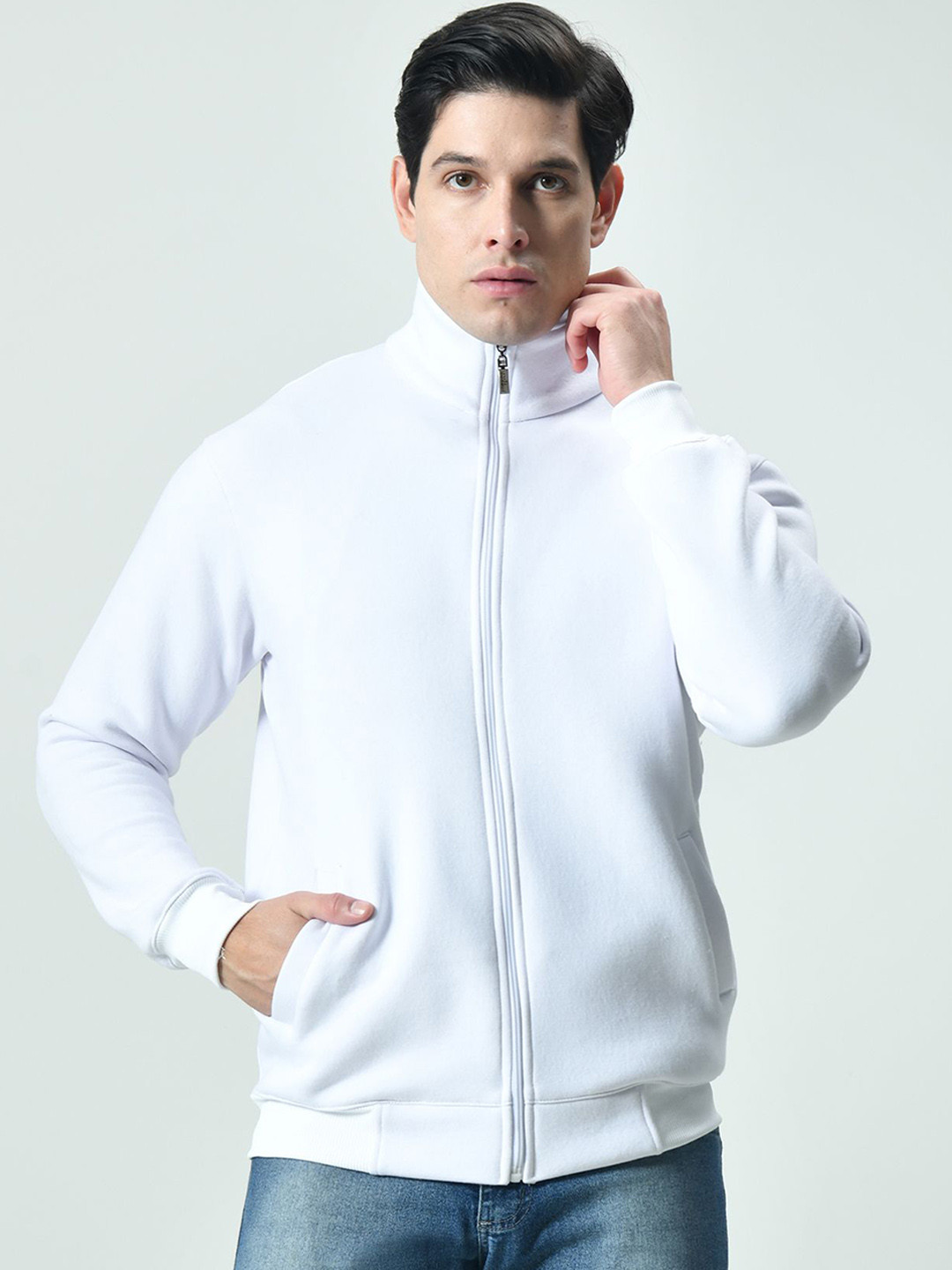 BAESD Men Mock Collar Fleece Bomber Jacket - Image 1