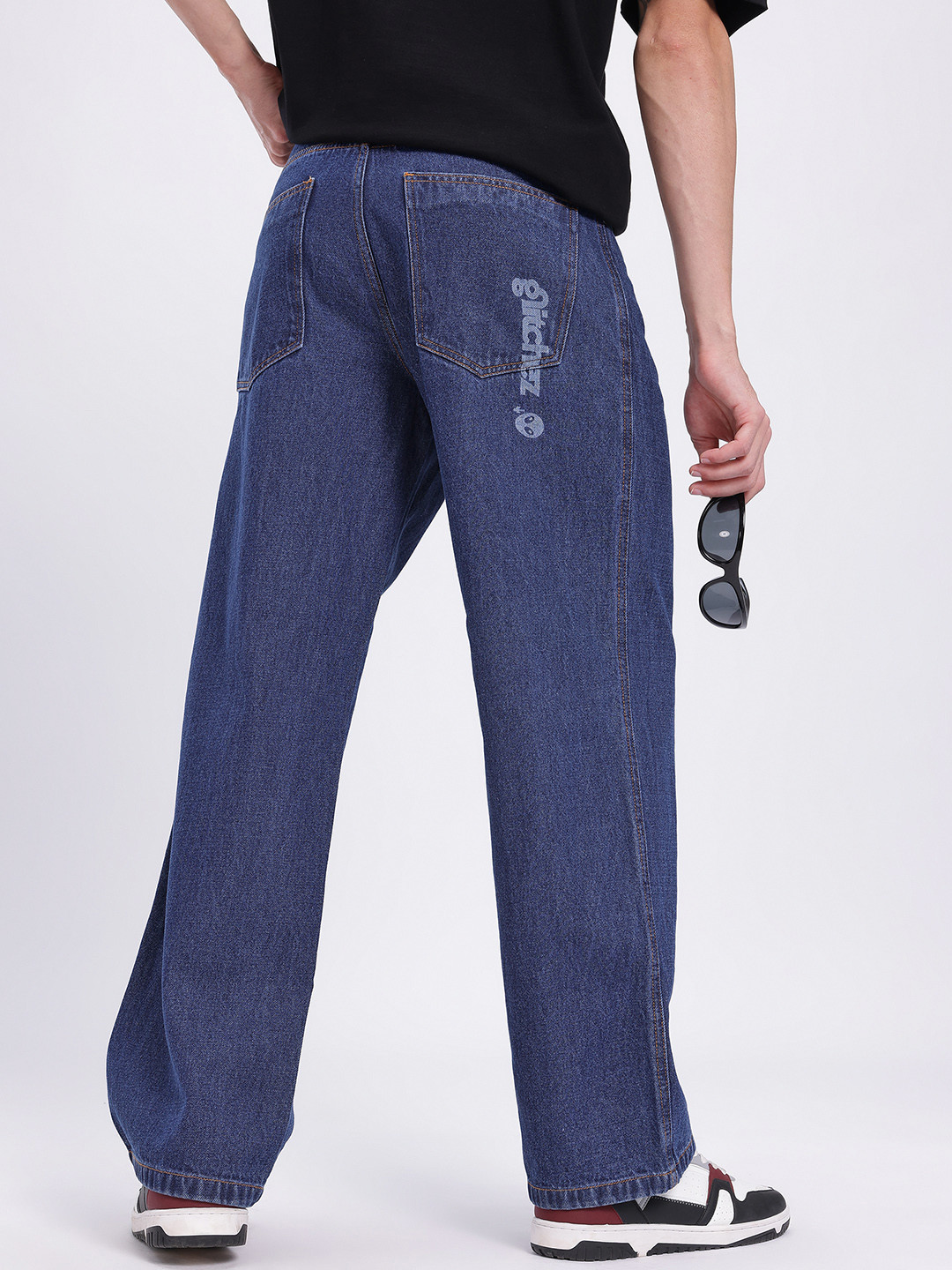 glitchez Men Brand Logo Printed Mid-Rise Pure Cotton Baggy Fit Jeans