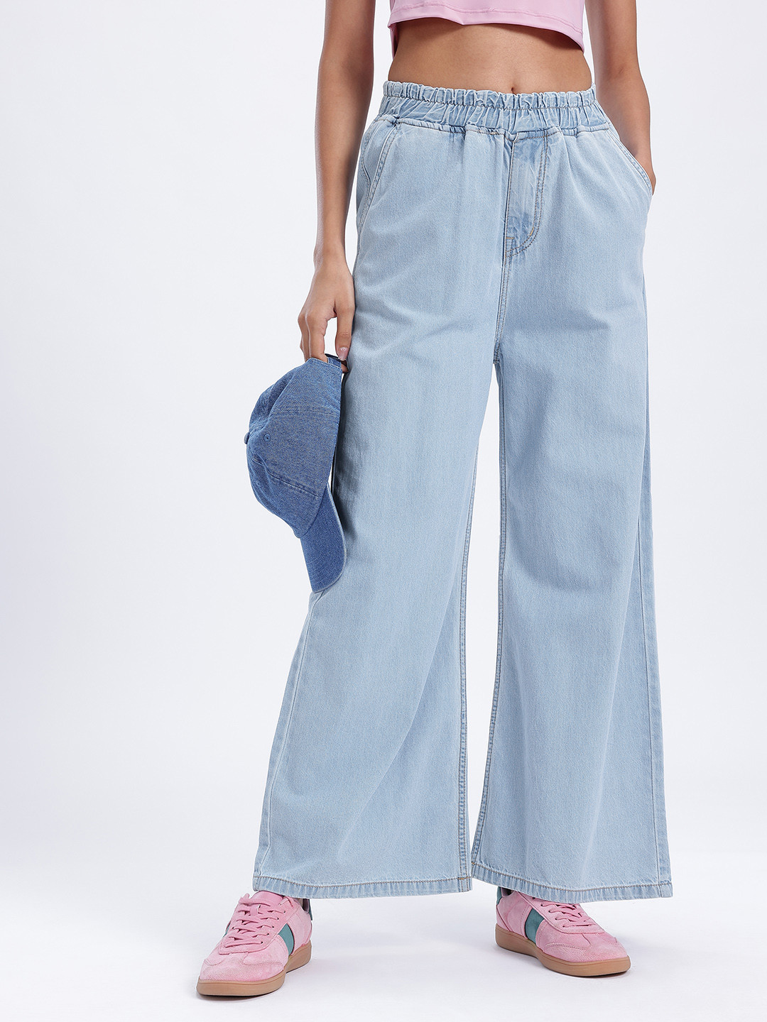 glitchez Women Elasticated Waist Wide Leg Jeans