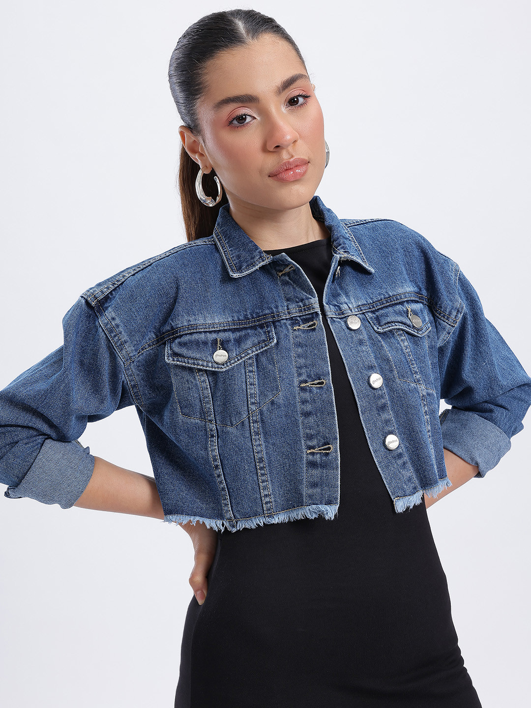 glitchez Frayed Crop Denim Jacket