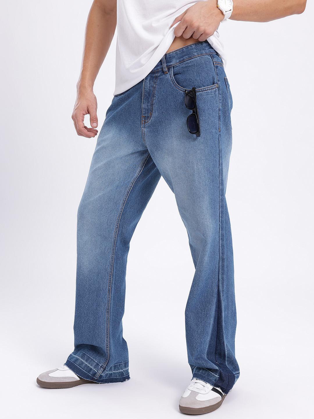 glitchez Men Medium Shade Wide Leg Jeans
